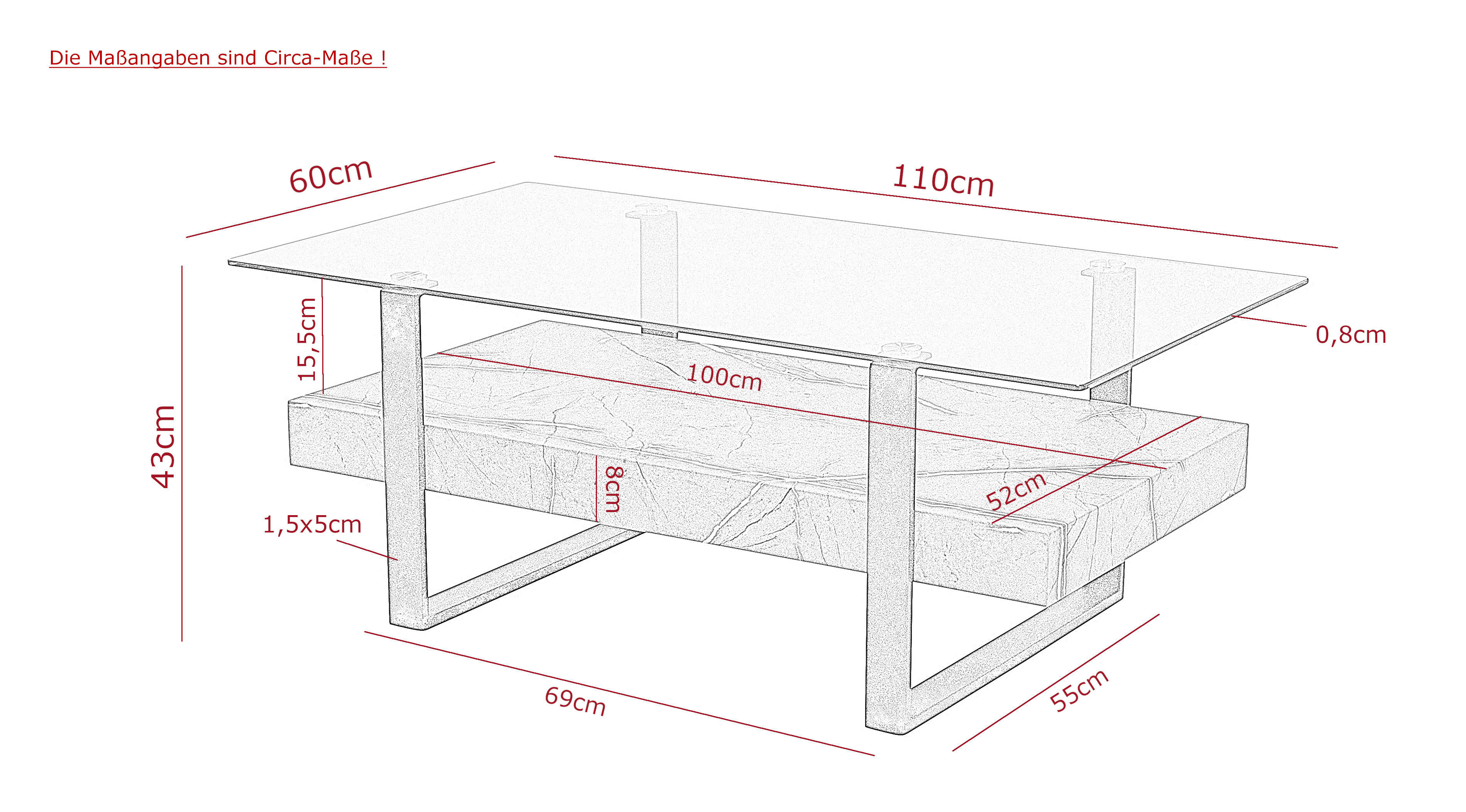 Couchtisch Konrad schwarz mattschwarz klar B/H/T: ca. 110x43x60 cm Konrad - klar/schwarz (110,00/43,00/60,00cm) - Hela