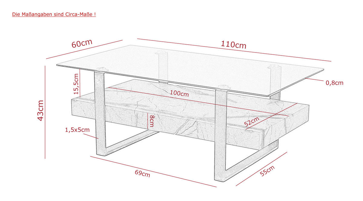 Couchtisch Konrad schwarz mattschwarz klar B/H/T: ca. 110x43x60 cm Konrad - klar/schwarz (110,00/43,00/60,00cm) - Hela