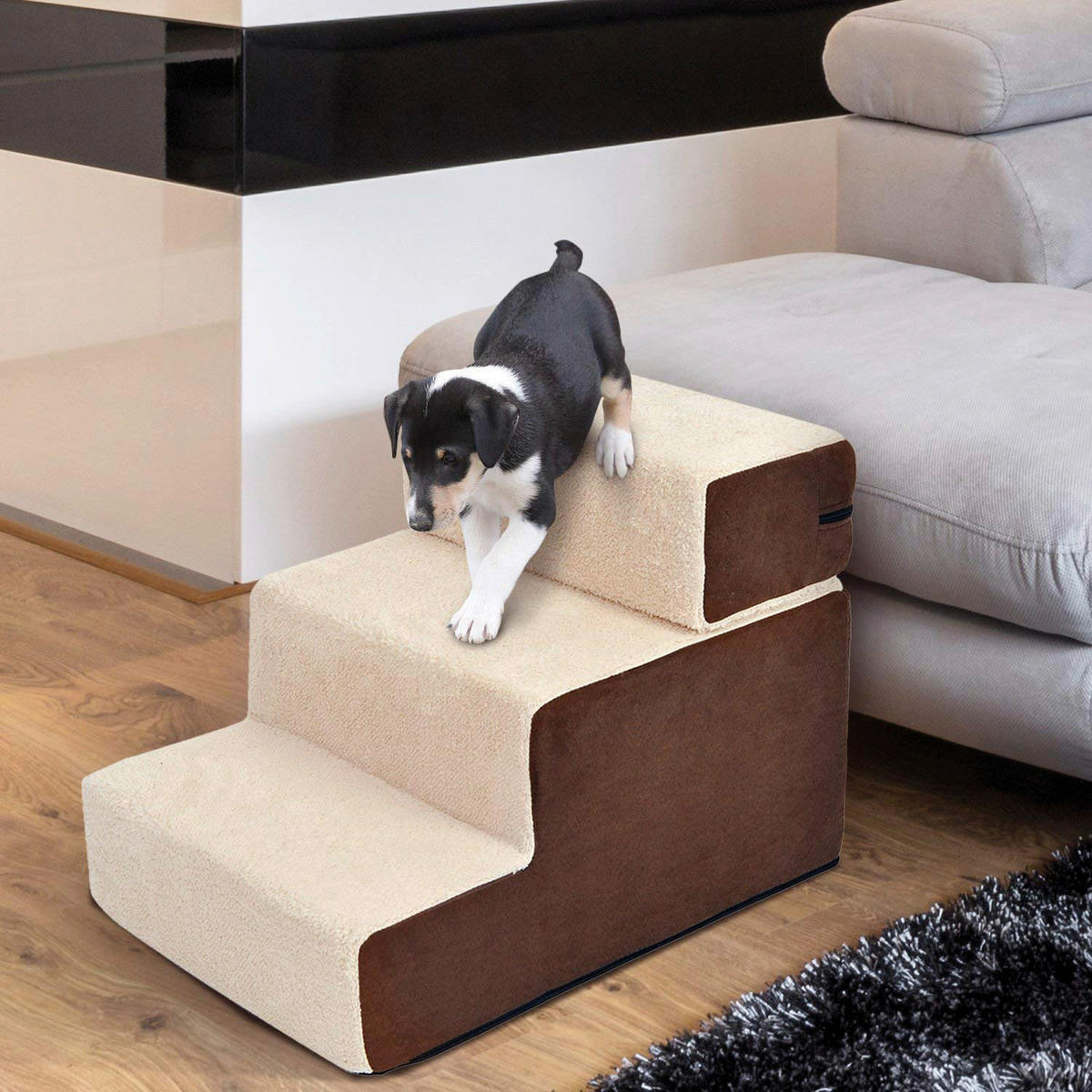PawHut Hundetreppe beige Schaumstoff B/H/L: ca. 40x39x54 cm Hundetreppe_mit_Plüsch - beige (54,00/40,00/39,00cm) - PawHut