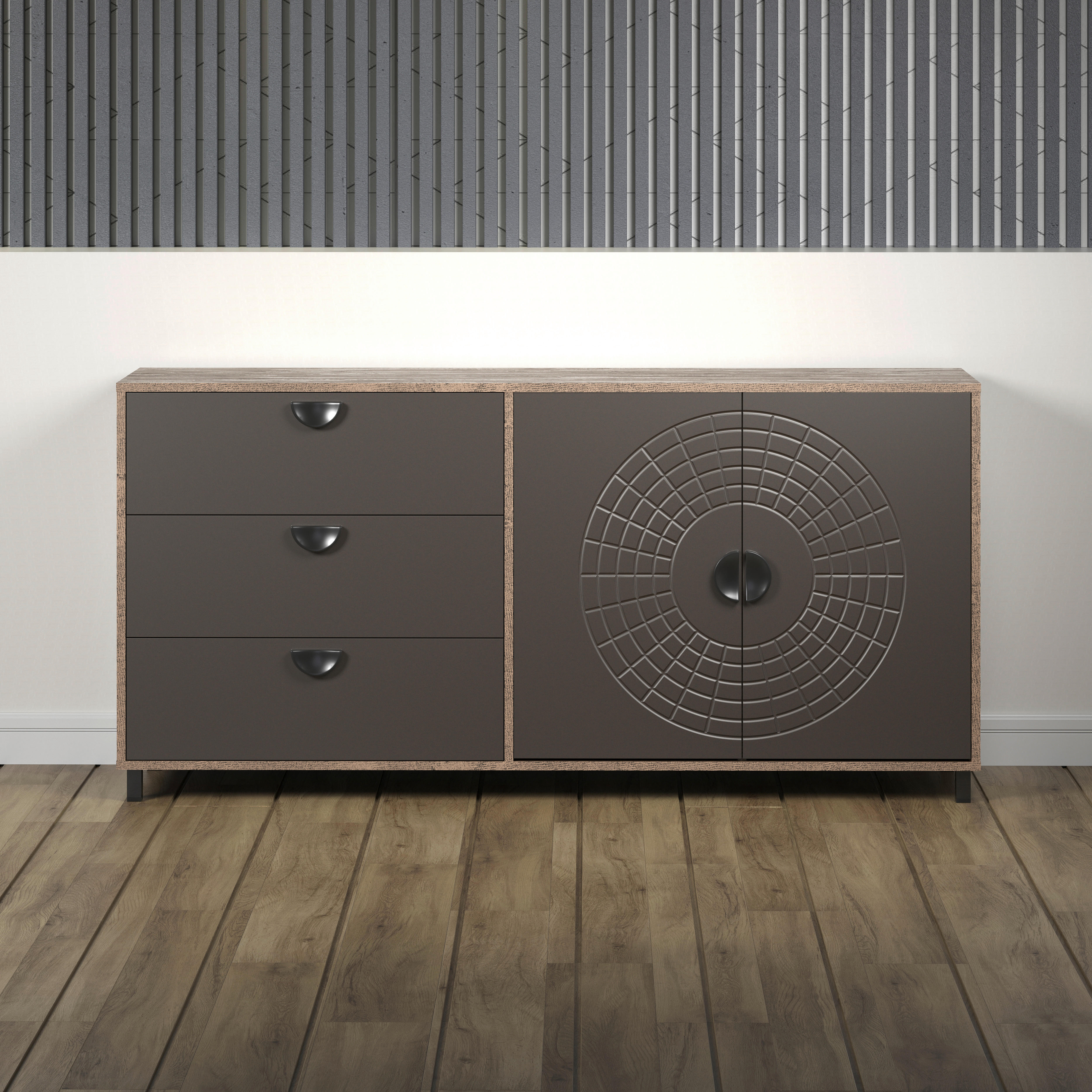 Sideboard Fusion Eiche dunkel Nachbildung bronze Optik B/H/T: ca. 176x86x42 cm Fusion - Eiche/bronze (176,00/86,00/42,00cm)