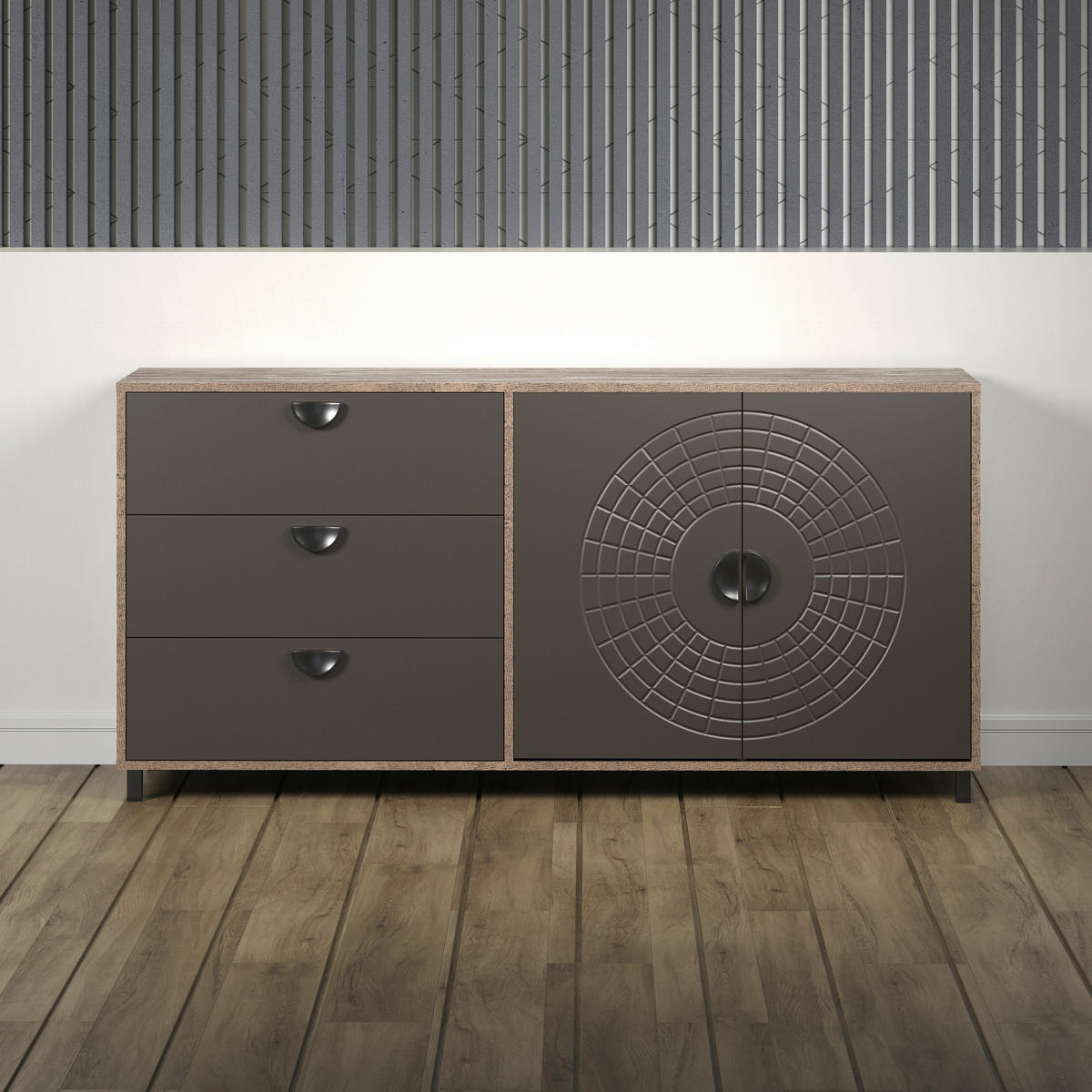 Sideboard Fusion Eiche dunkel Nachbildung bronze Optik B/H/T: ca. 176x86x42 cm Fusion - Eiche/bronze (176,00/86,00/42,00cm)