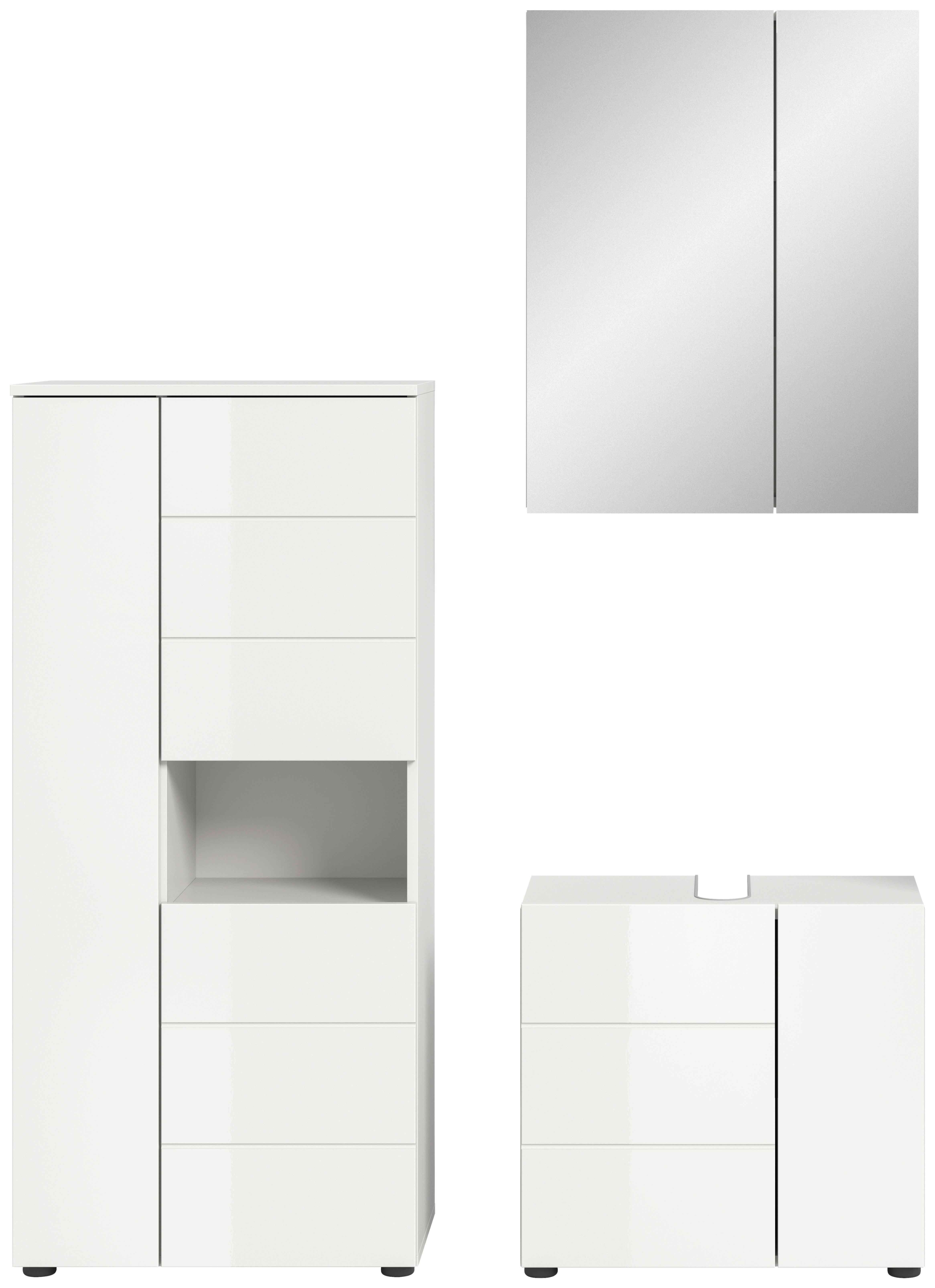 Badezimmer-Set VIRA weiß weiß Hochglanz B/H/T: ca. 135x190x34 cm VIRA - weiß (135,00/190,00/34,00cm) - xonox.home