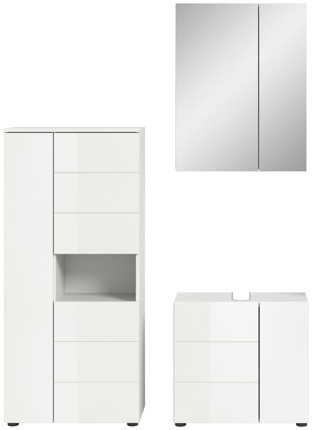 Badezimmer-Set VIRA weiß weiß Hochglanz B/H/T: ca. 135x190x34 cm VIRA - weiß (135,00/190,00/34,00cm) - xonox.home