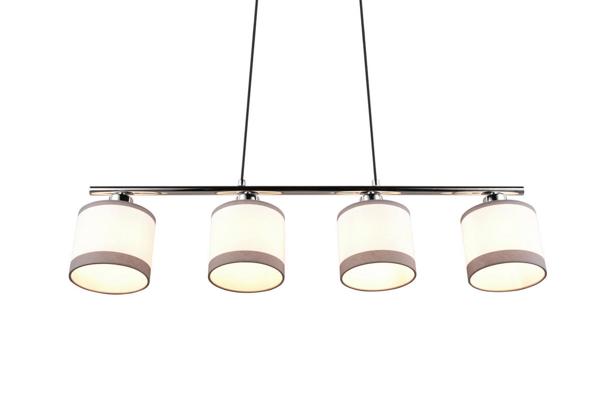 Reality Pendelleuchte R31554006 Davos Chrom weiß Metall Stoff B/H/T/D: ca. 75x150x12x12 cm E14 4 Brennstellen Davos - weiß/Chrom (75,00/150,00/12,00cm) - Reality