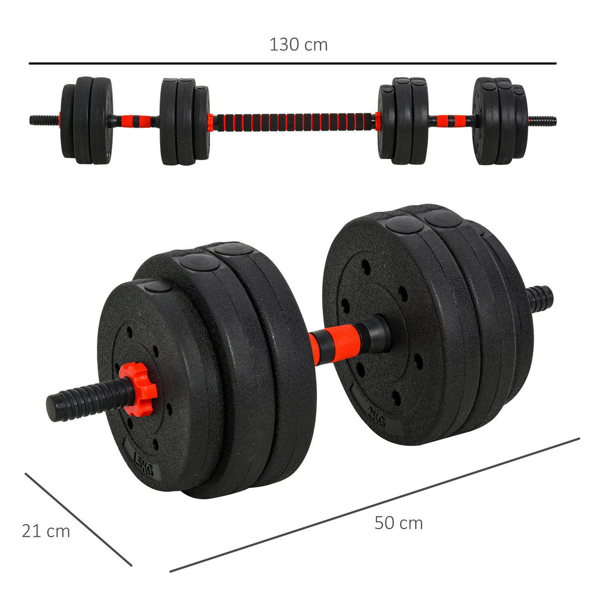 HOMCOM Hantel-Set schwarz Edelstahl B/H/L: ca. 21x21x50 cm Hantelset - schwarz (50,00/21,00/21,00cm) - HOMCOM