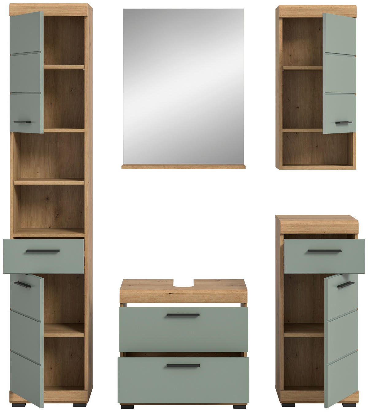 Badezimmer-Set Scout Eiche Artisan Nachbildung salbei Nachbildung B/H/T: ca. 164x191x37 cm Scout - Eiche/salbei (164,00/191,00/37,00cm) - xonox.home