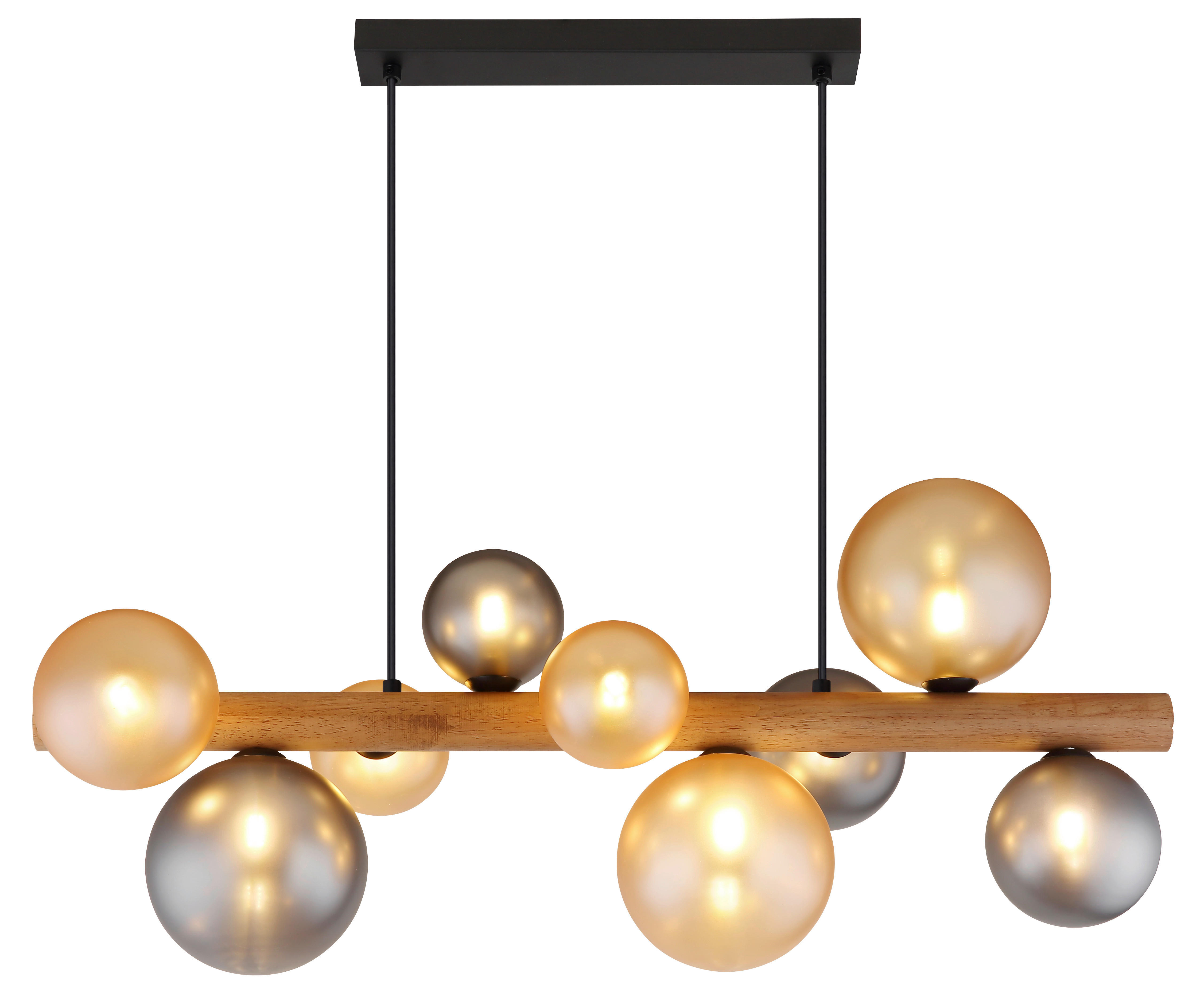 GLOBO LED-Hängeleuchte dunkelbraun amber Rauch Holz Metall Glas B/H/L: ca. 29x150x78 cm 9.0 Brennstellen RIHA - dunkelbraun/amber (78,00/29,00/150,00cm) - GLOBO