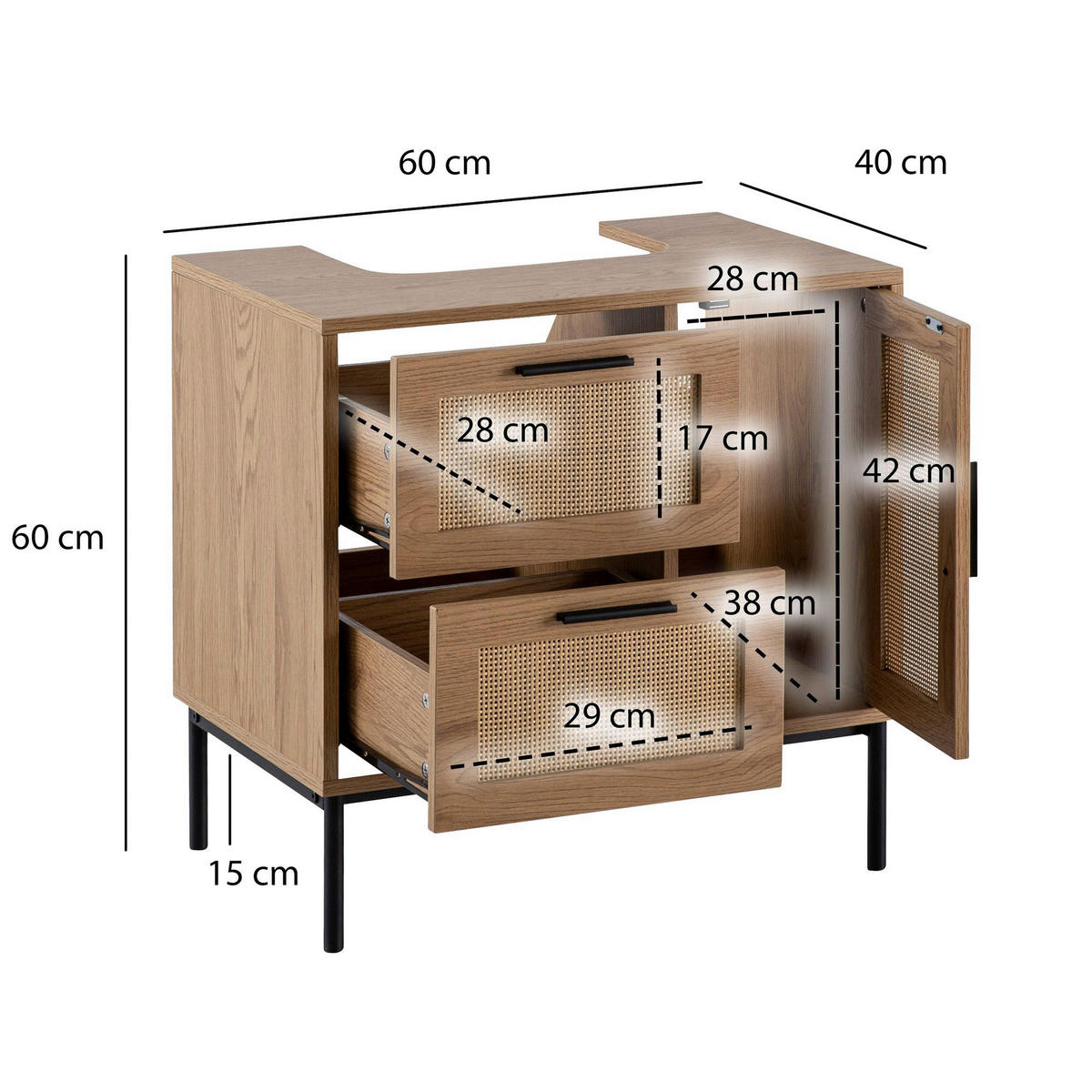 Waschbeckenunterschrank Eiche natur Optik B/H/T: ca. 60x60x40 cm Waschbeckenunterschrank - Eiche natur (60,00/60,00/40,00cm) - Wohnling