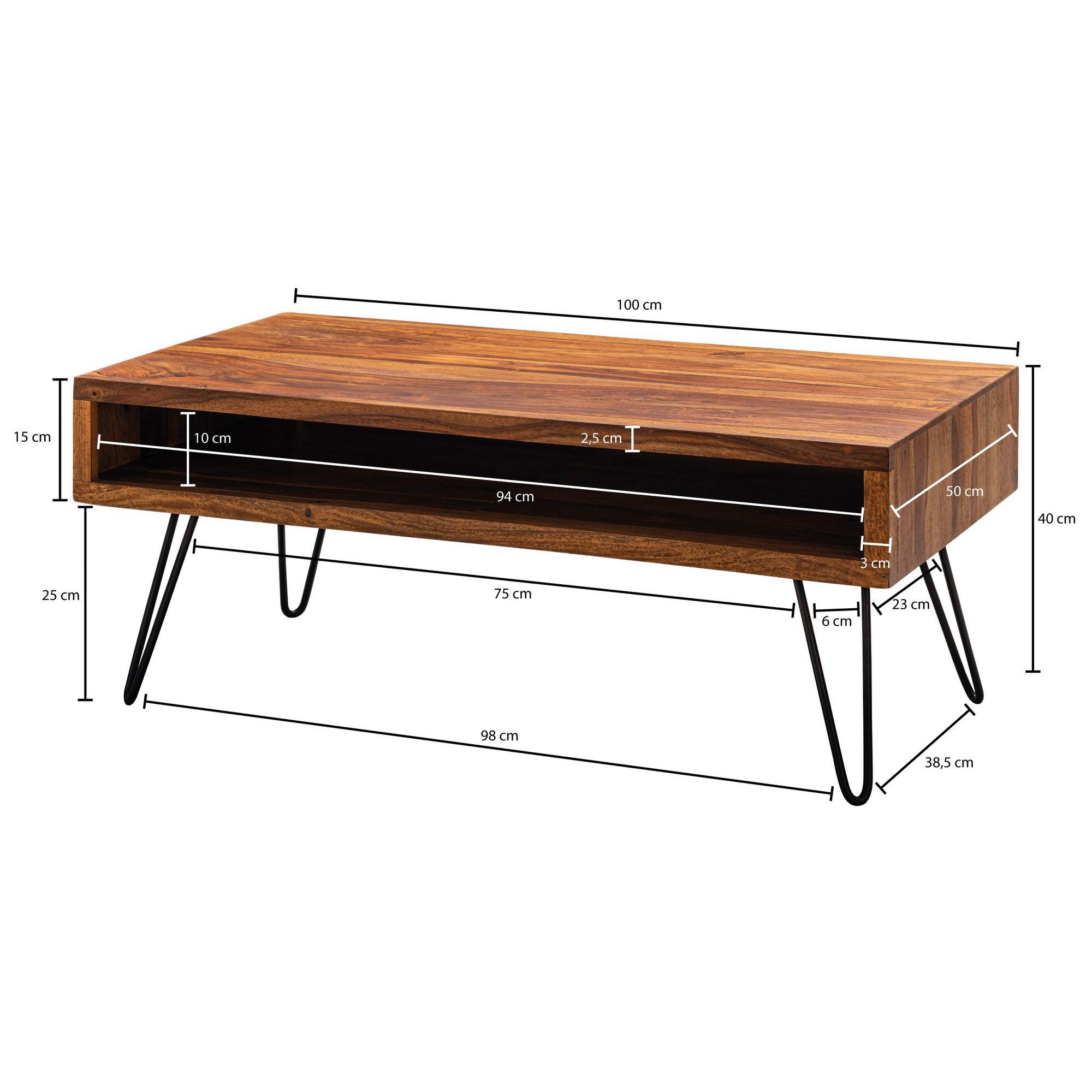 Couchtisch natur schwarz pulverbeschichtet B/H/T: ca. 100x40x50 cm Couchtisch - natur/schwarz (100,00/40,00/50,00cm) - Wohnling