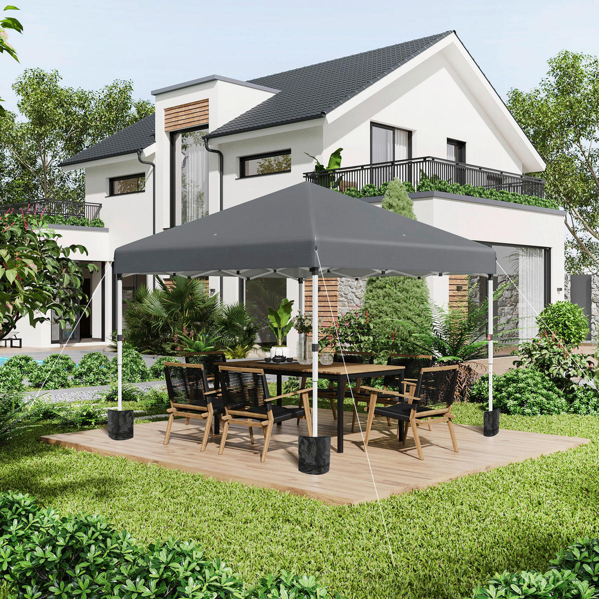 Outsunny Pavillon dunkelgrau Polypropylen B/H/L: ca. 297x297x274 cm Faltpavillon - dunkelgrau (274,00/297,00/297,00cm) - Outsunny