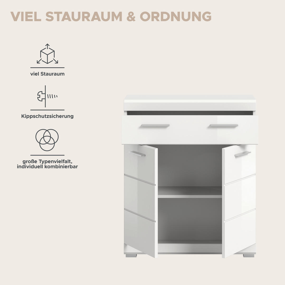 Schrank Scout weiß weiß Hochglanz B/H/T: ca. 74x88x31 cm Scout - weiß (74,00/88,00/31,00cm) - xonox.home