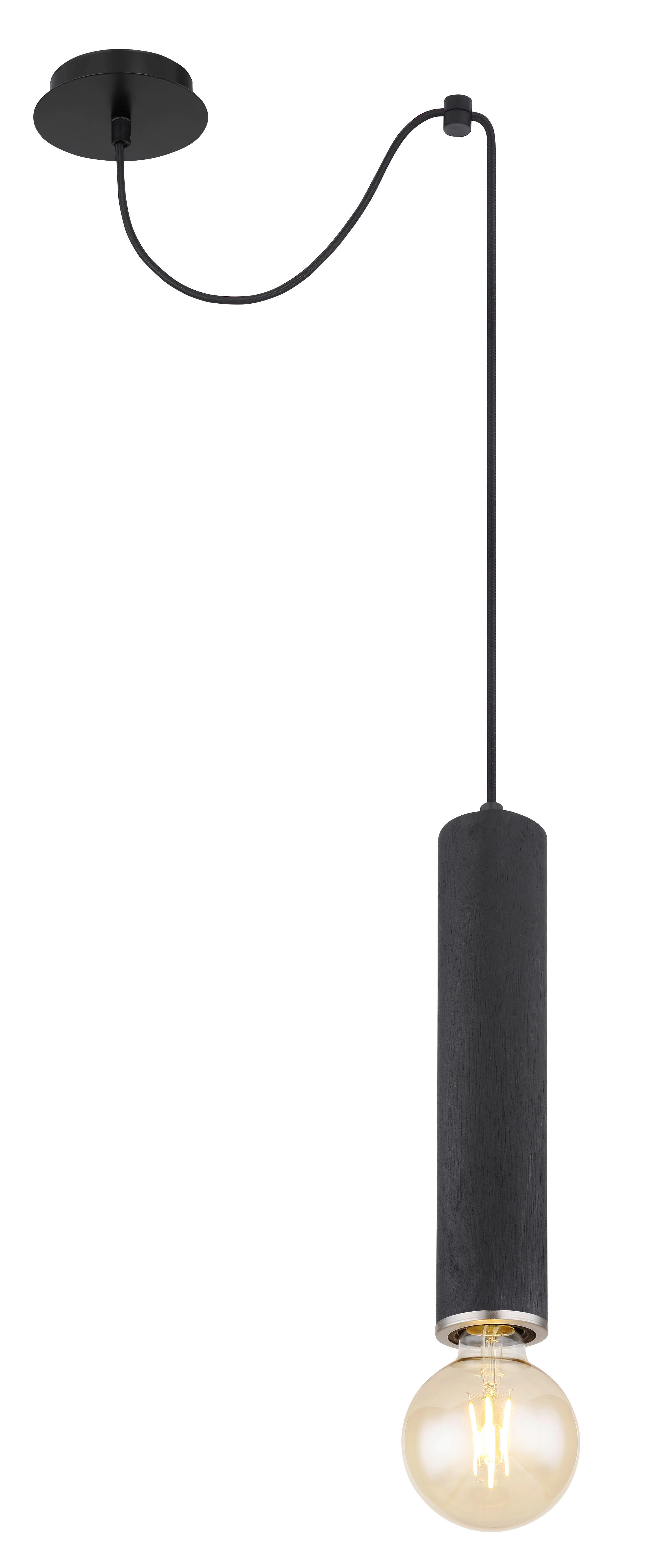 GLOBO Pendelleuchte MARION 15499H mattschwarz schwarz nickel matt Holz Metall H/D: ca. 160x12 cm E27 1 Brennstellen MARION - nickel matt/schwarz (12,00/160,00cm) - GLOBO