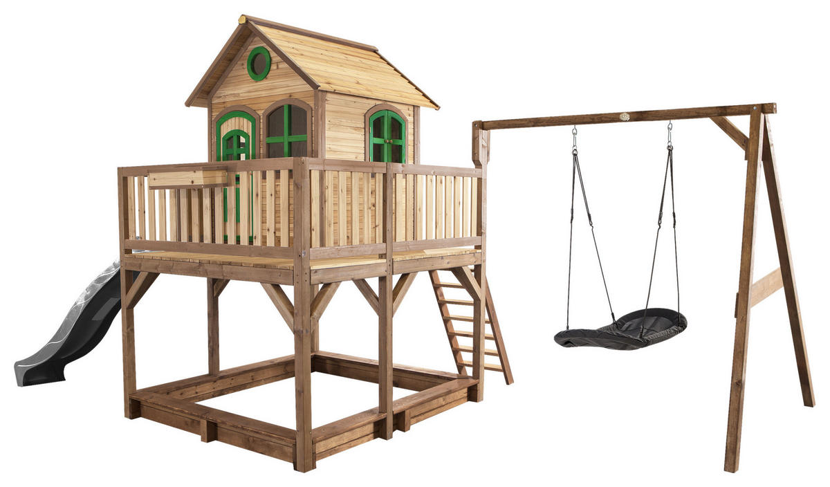 AXI Spielhaus Liam braun B/H/L: ca. 613x291x277 cm Liam - braun/grün (277,00/613,00/291,00cm) - AXI