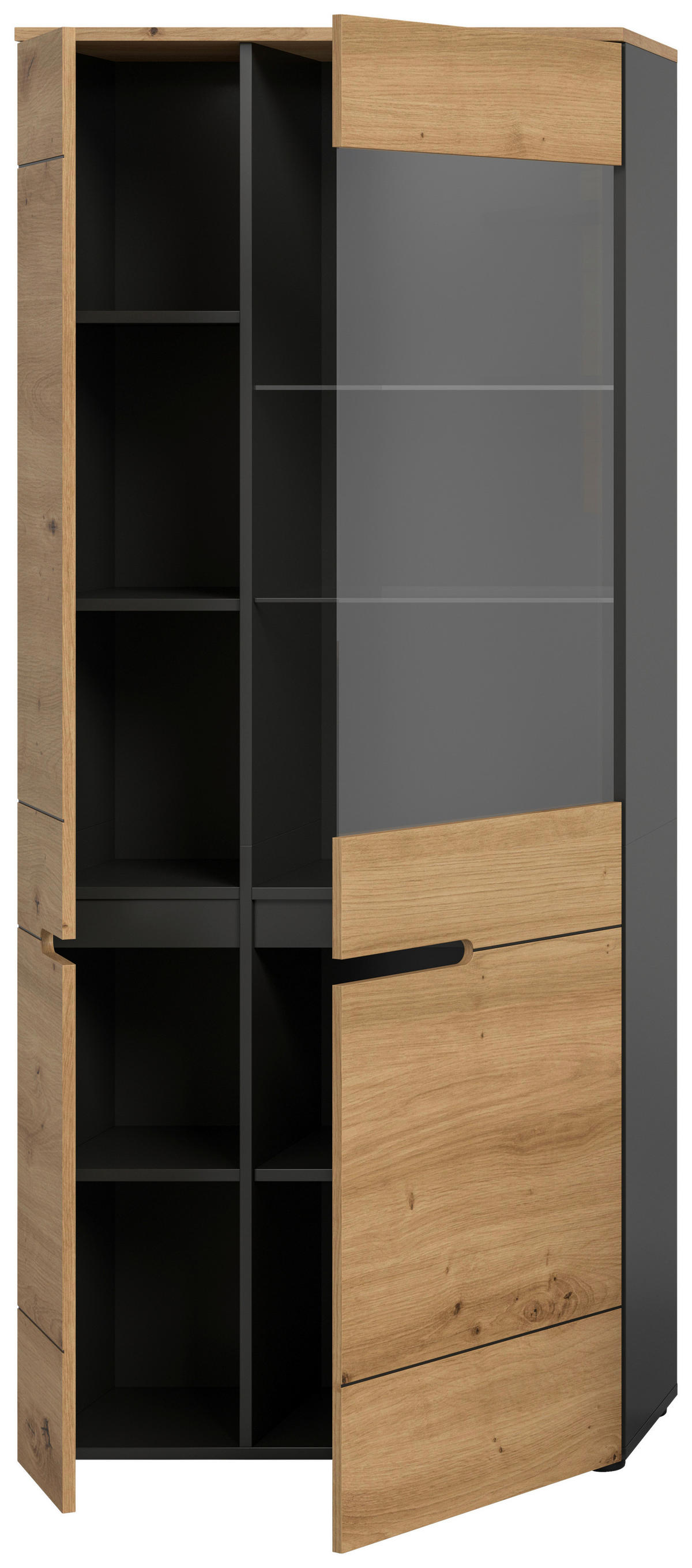 Vitrine Canu basaltgrau Nachbildung Artisan Oak Nachbildung B/H/T: ca. 190x80x37 cm Canu - basaltgrau (190,00/80,00/37,00cm) - xonox.home