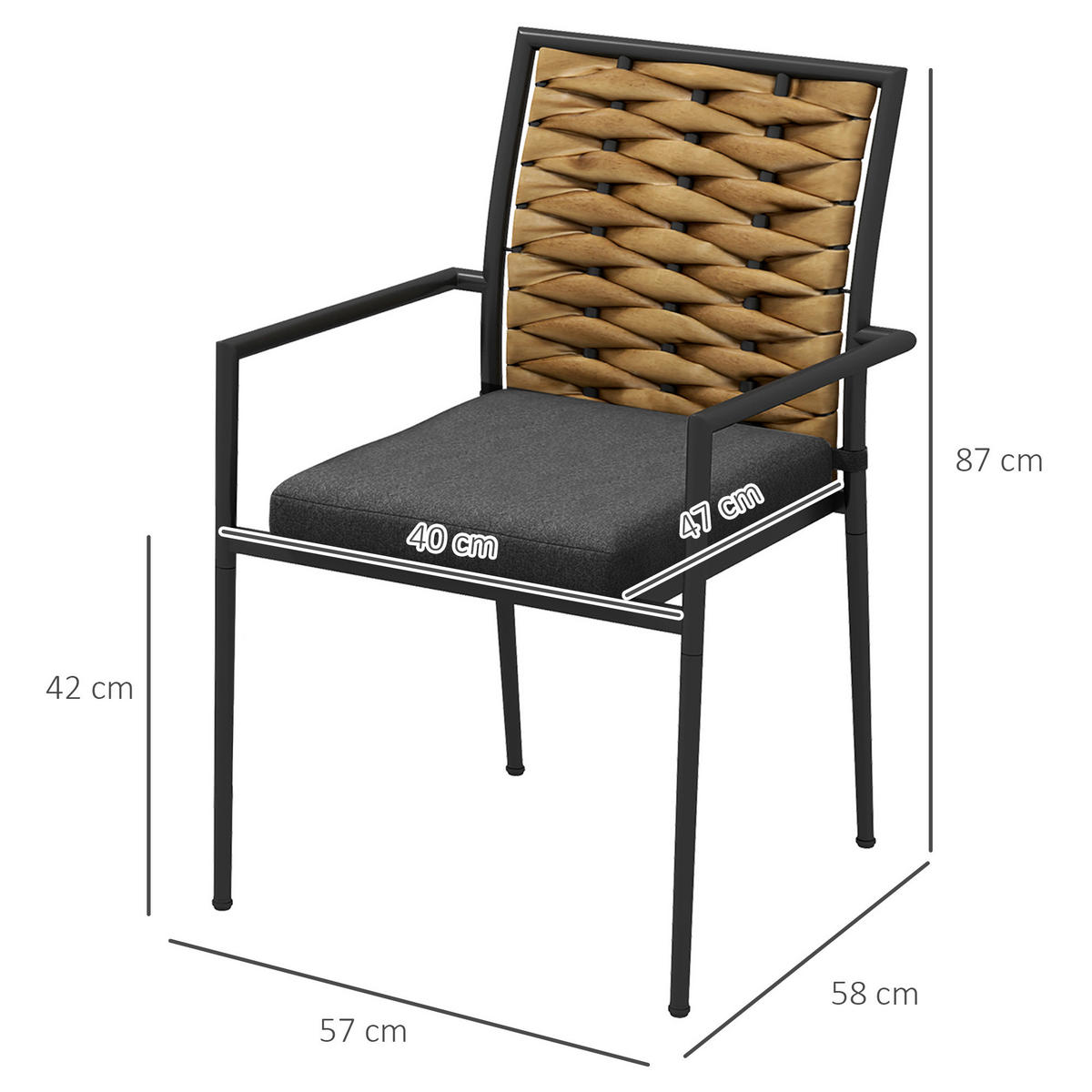 Outsunny Gartenstuhl schwarz Edelstahl B/H/L: ca. 58x57x87 cm Gartenstühle - schwarz (87,00/58,00/57,00cm) - Outsunny