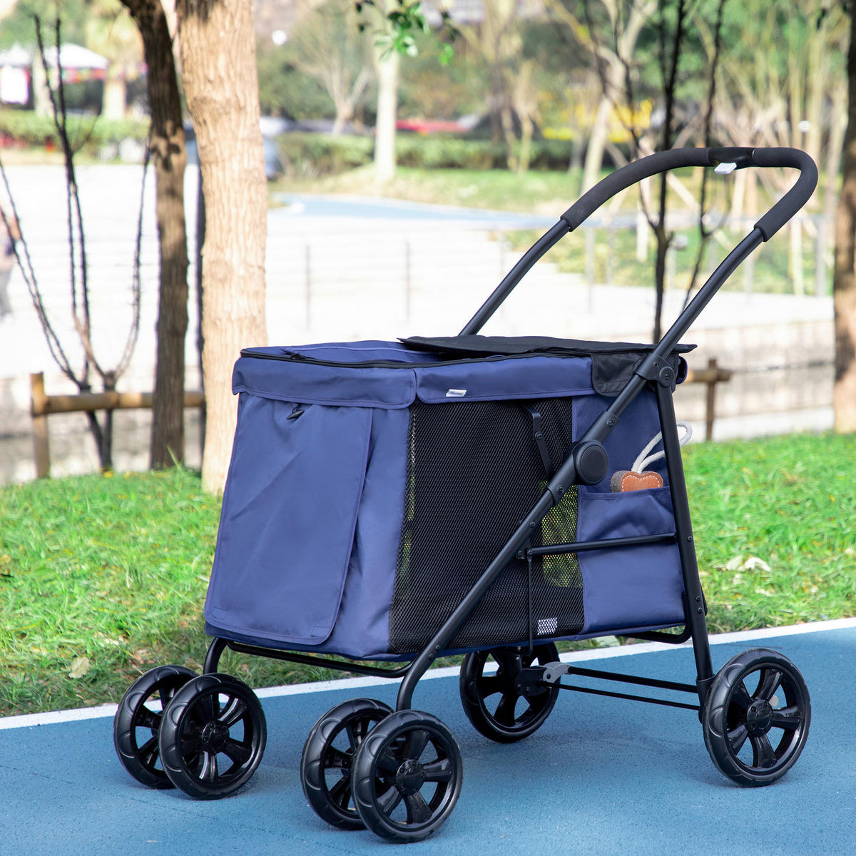 PawHut Hunde-Zubehör blau Polyester B/H/L: ca. 62x102x105 cm Hundewagen - blau (105,00/62,00/102,00cm) - PawHut