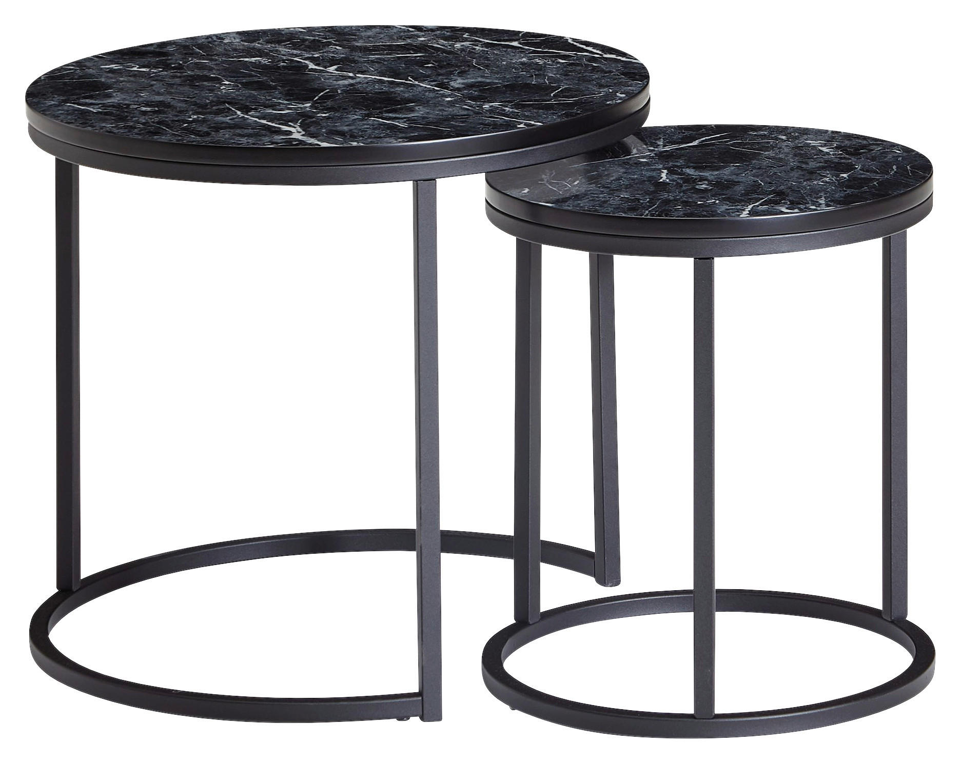 Wohnling Couchtisch 2er-Set. schwarz Marmor schwarz MDF Stahl 2er-Set. - schwarz - Wohnling