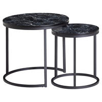 Wohnling Couchtisch 2er-Set. schwarz Marmor schwarz MDF Stahl 2er-Set. - schwarz - Wohnling