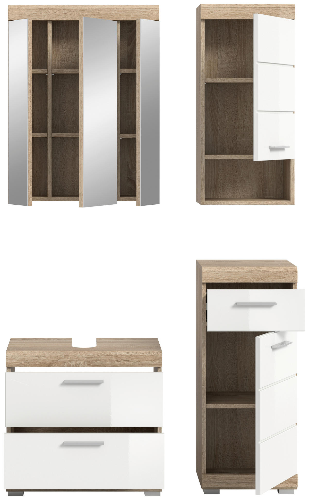 Badezimmer-Set Lambada Eiche Sonoma Nachbildung weiß Hochglanz B/H/T: ca. 112x191x37 cm Lambada - Eiche/weiß (112,00/191,00/37,00cm) - xonox.home