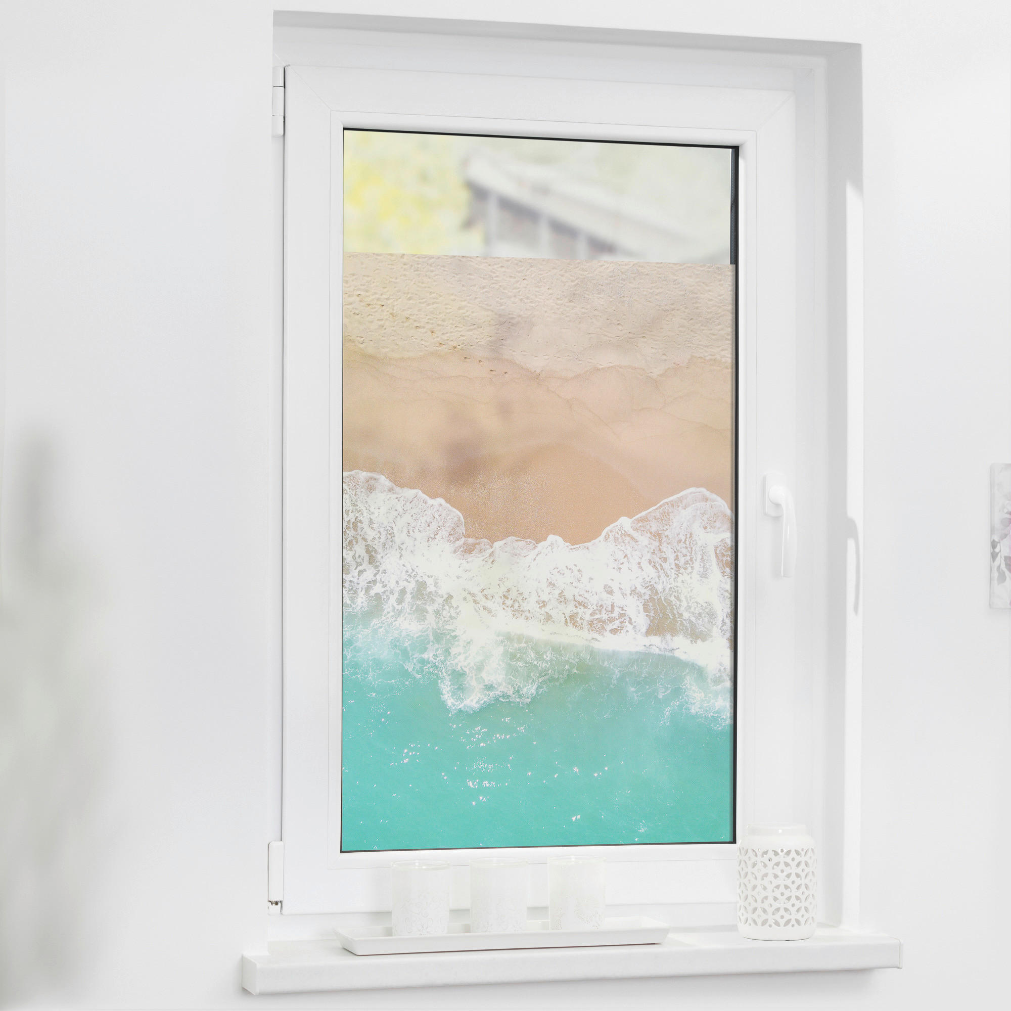 LICHTBLICK Fensterfolie The Beach Strand The Beach türkis beige B/L: ca. 50x50 cm The Beach - beige/türkis (50,00/50,00cm) - LICHTBLICK