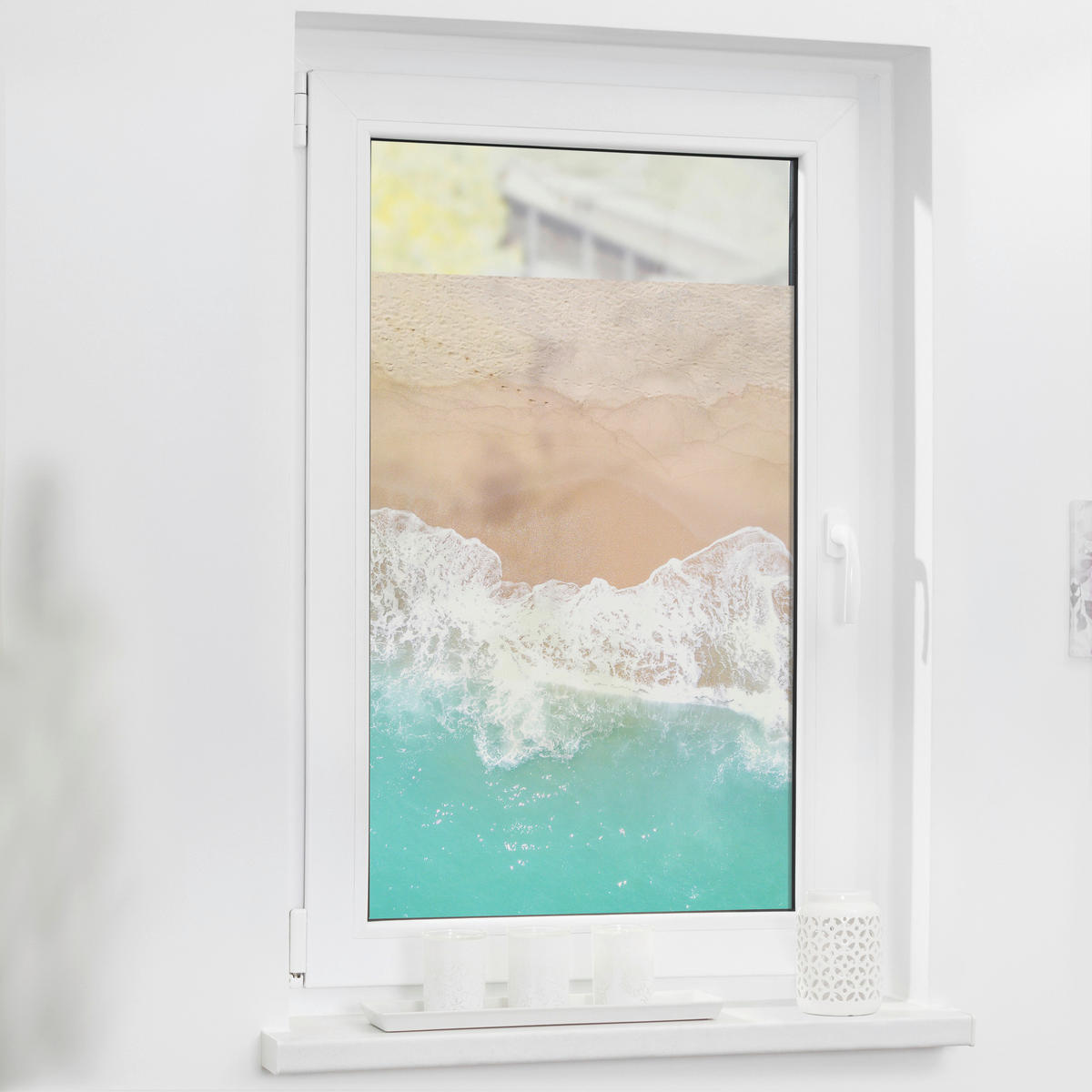 LICHTBLICK Fensterfolie The Beach Strand The Beach türkis beige B/L: ca. 50x50 cm The Beach - beige/türkis (50,00/50,00cm) - LICHTBLICK