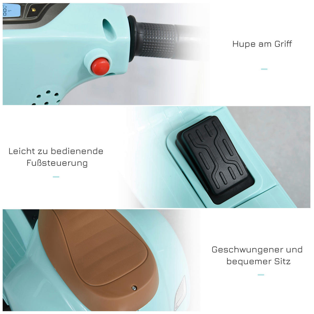 HOMCOM Elektrisches-Kindermofa grün B/H/L: ca. 38x52x66,5 cm Elektrisches-Kindermofa - grün (66,50/38,00/52,00cm) - HOMCOM