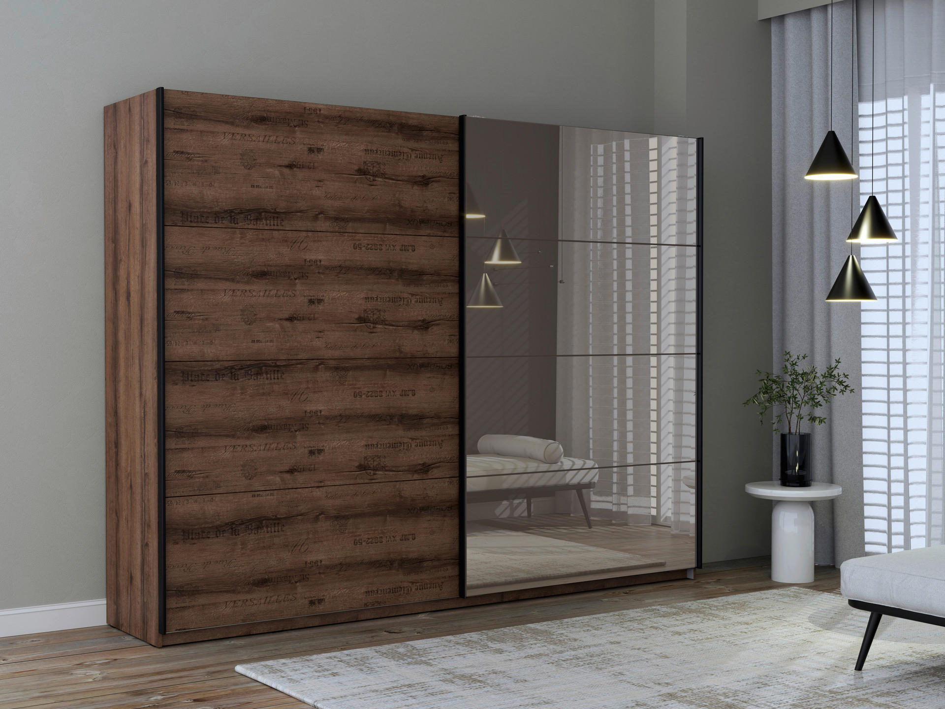 Schwebetürenschrank  schlamm Eiche Nachbildung B/H/T: ca. 269,9x209,7x61,2 cm Jacky_Schwebetürenschrank - Eiche/schlamm (269,90/209,70/61,20cm)