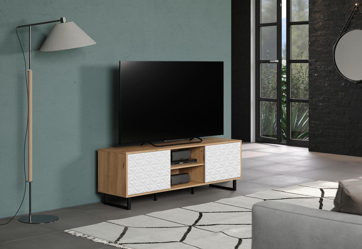 TV-Lowboard Aventura weiß matt Eiche Artisan Nachbildung B/H/T: ca. 154x52x40 cm Aventura - Eiche/weiß (154,00/52,00/40,00cm) - Trendteam