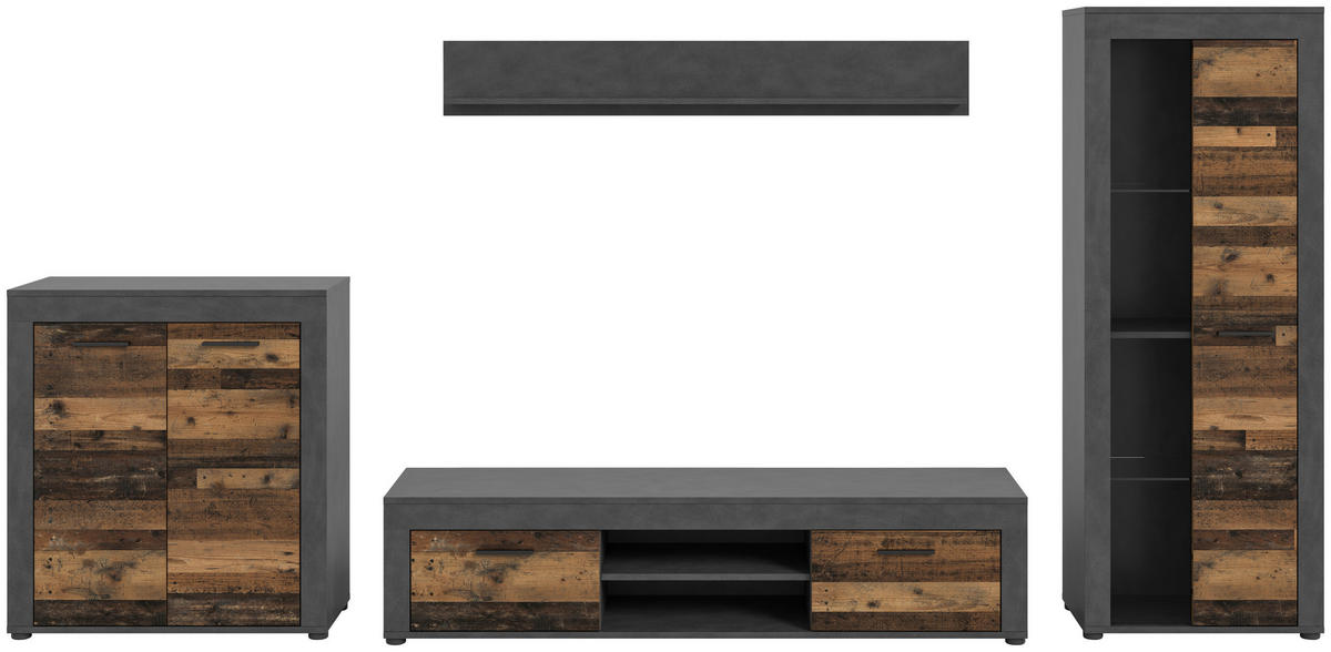 Wohnwand Jam Matera Nachbildung Old Wood Nachbildung B/H/T: ca. 159x330x35 cm Jam - (159,00/330,00/35,00cm) - xonox.home