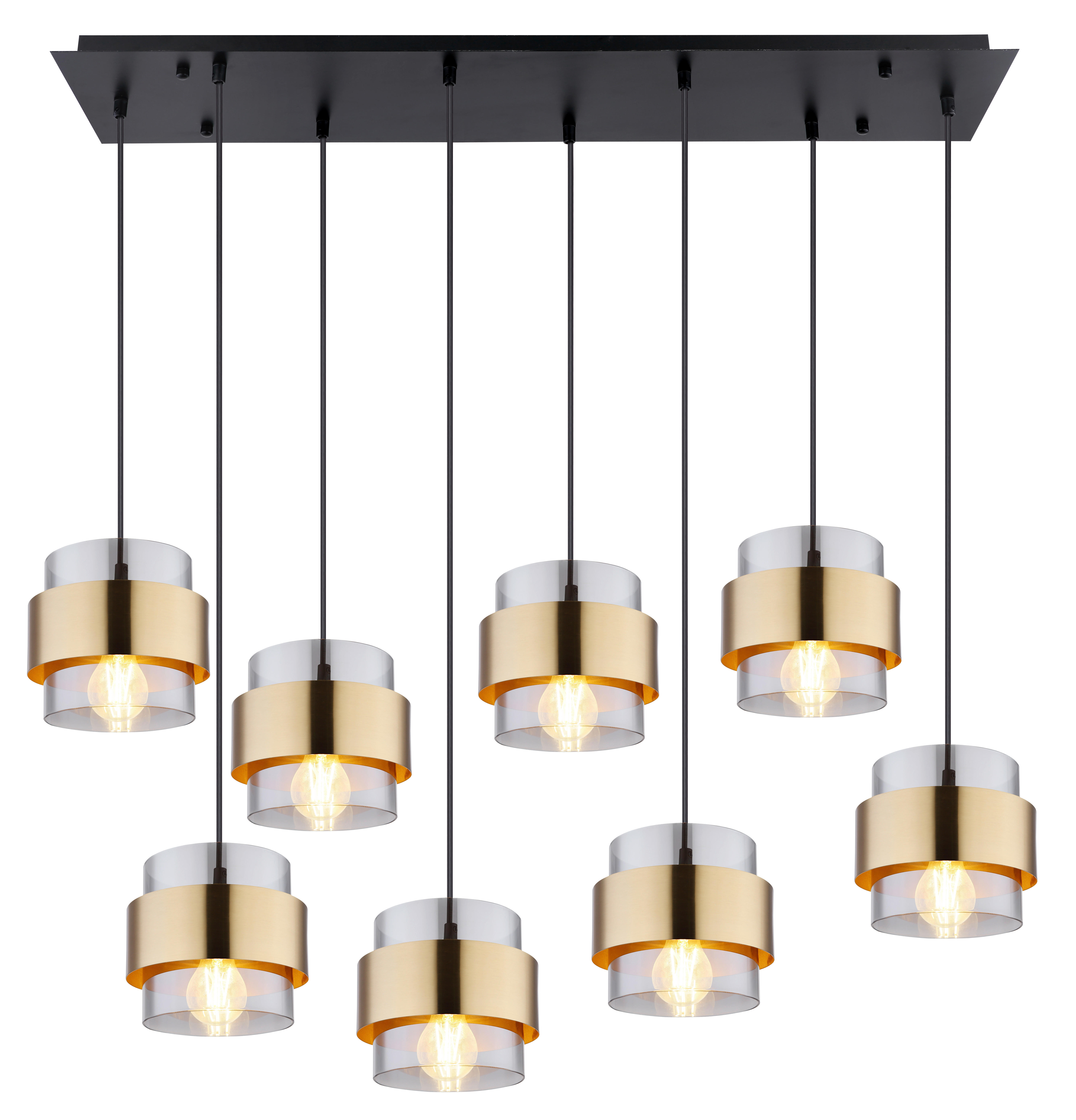 GLOBO Pendelleuchte  MILLEY 15560-8H schwarz messing Metall Glas B/H/L: ca. 31,5x120x103 cm 8.0 Brennstellen MILLEY - messing/schwarz (103,00/31,50/120,00cm) - GLOBO