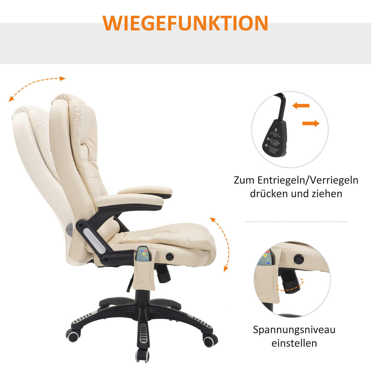 Chefsessel A2-0057 beige PVC Kunstleder A2-0057 - beige (62,00/111,00/68,00cm) - HOMCOM