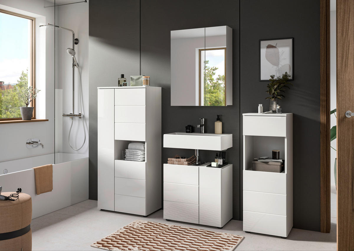 Badhochschrank VIRA weiß weiß Hochglanz B/H/T: ca. 60x133x34 cm VIRA - weiß (60,00/133,00/34,00cm) - xonox.home