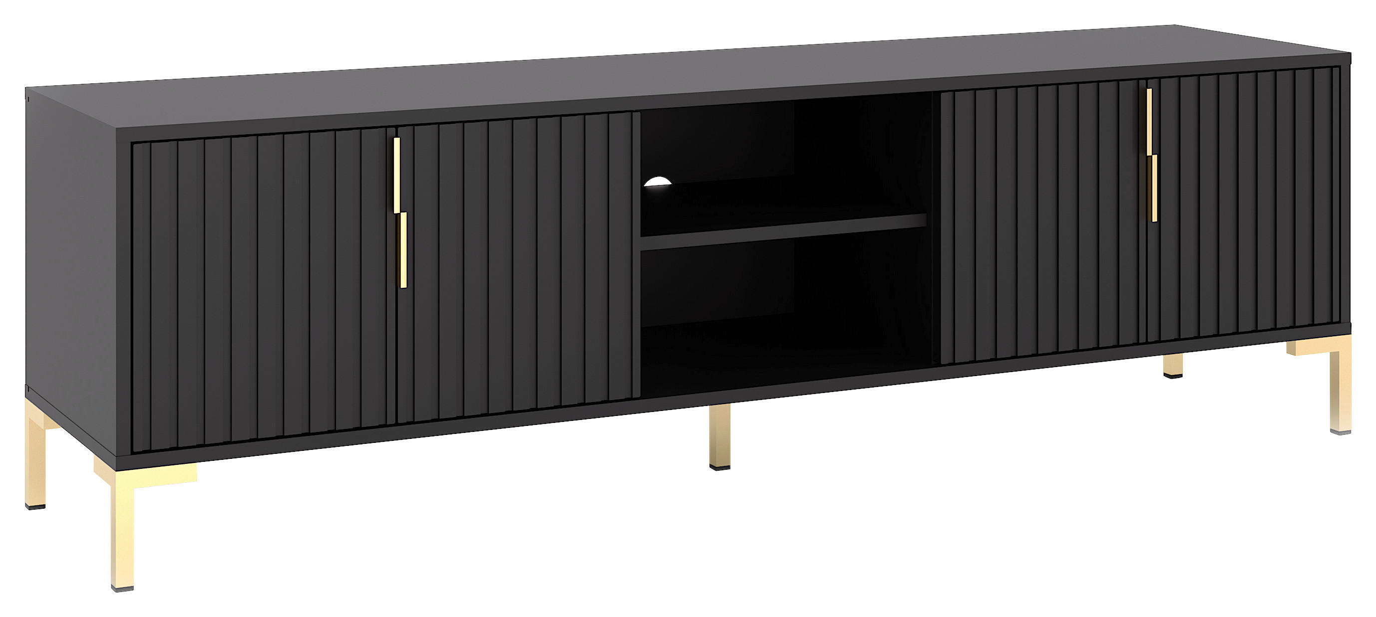 TV-Lowboard FLINN schwarz matt gold Optik B/H/T: ca. 165x50x40 cm FLINN - gold/schwarz (165,00/50,00/40,00cm) - WIPMEB