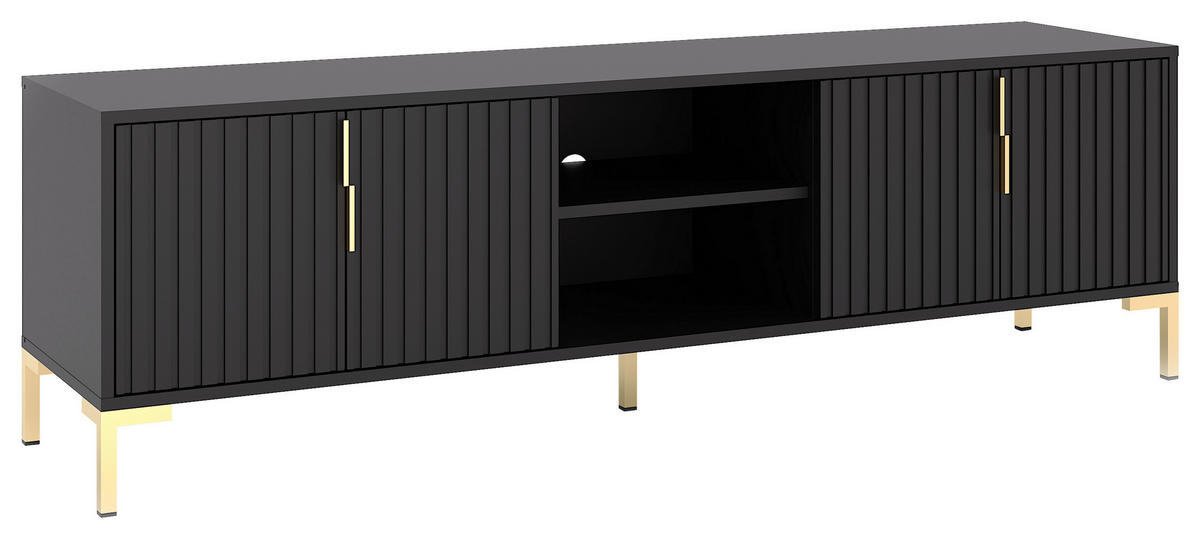 TV-Lowboard FLINN schwarz matt gold Optik B/H/T: ca. 165x50x40 cm FLINN - gold/schwarz (165,00/50,00/40,00cm) - WIPMEB