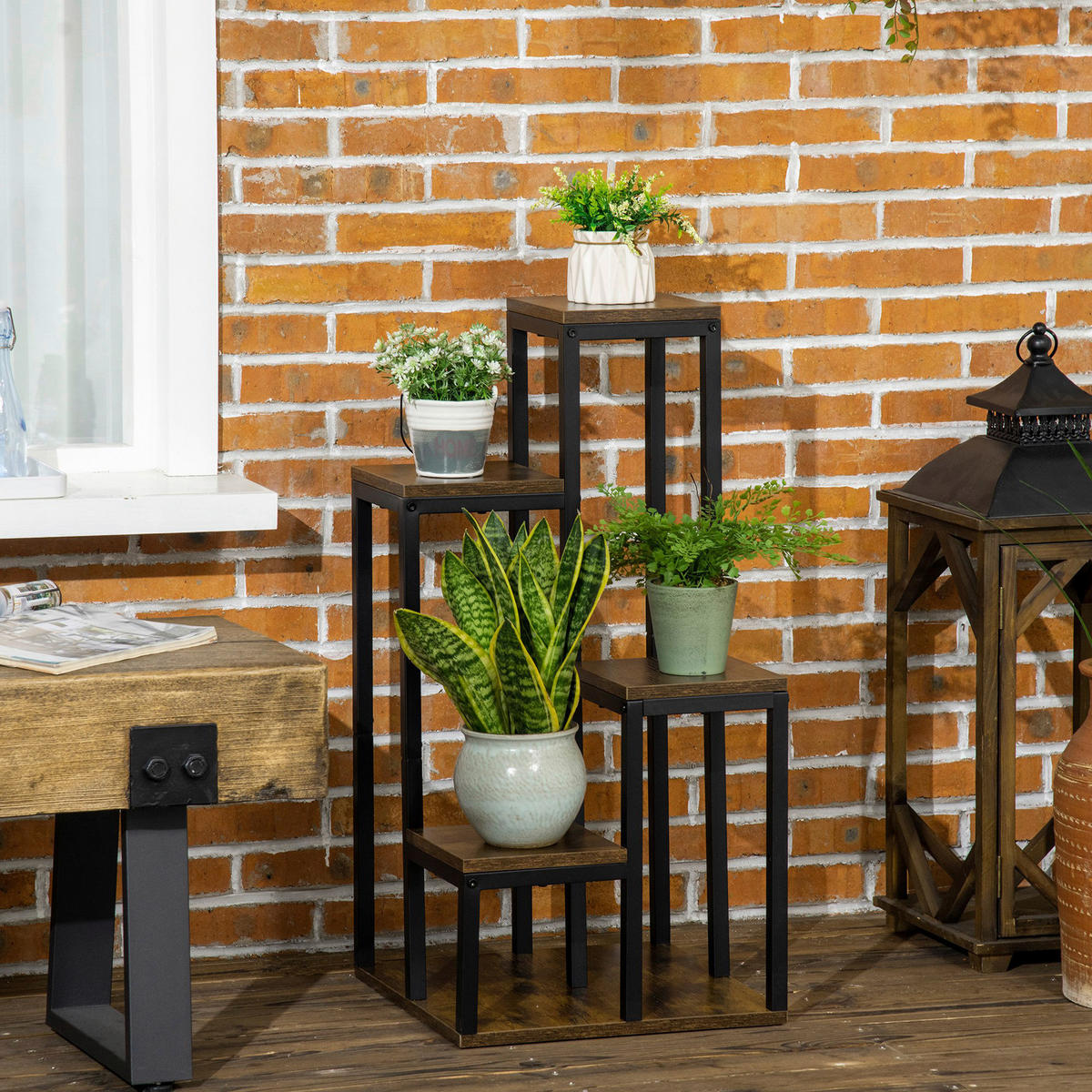 Outsunny Blumenständer braun MDF B/H/L: ca. 40x81x40 cm Blumenständer - braun (40,00/40,00/81,00cm) - Outsunny