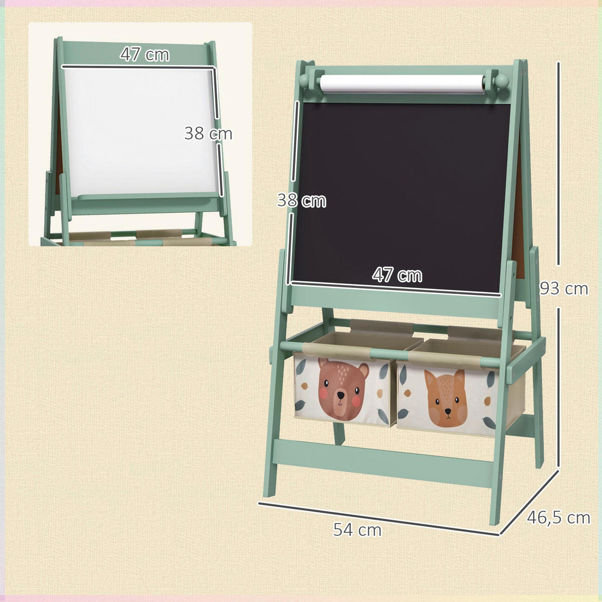 AIYAPLAY Kindertafel B/H/L: ca. 46,5x93x54 cm Kindertafel - grün (54,00/46,50/93,00cm) - AIYAPLAY