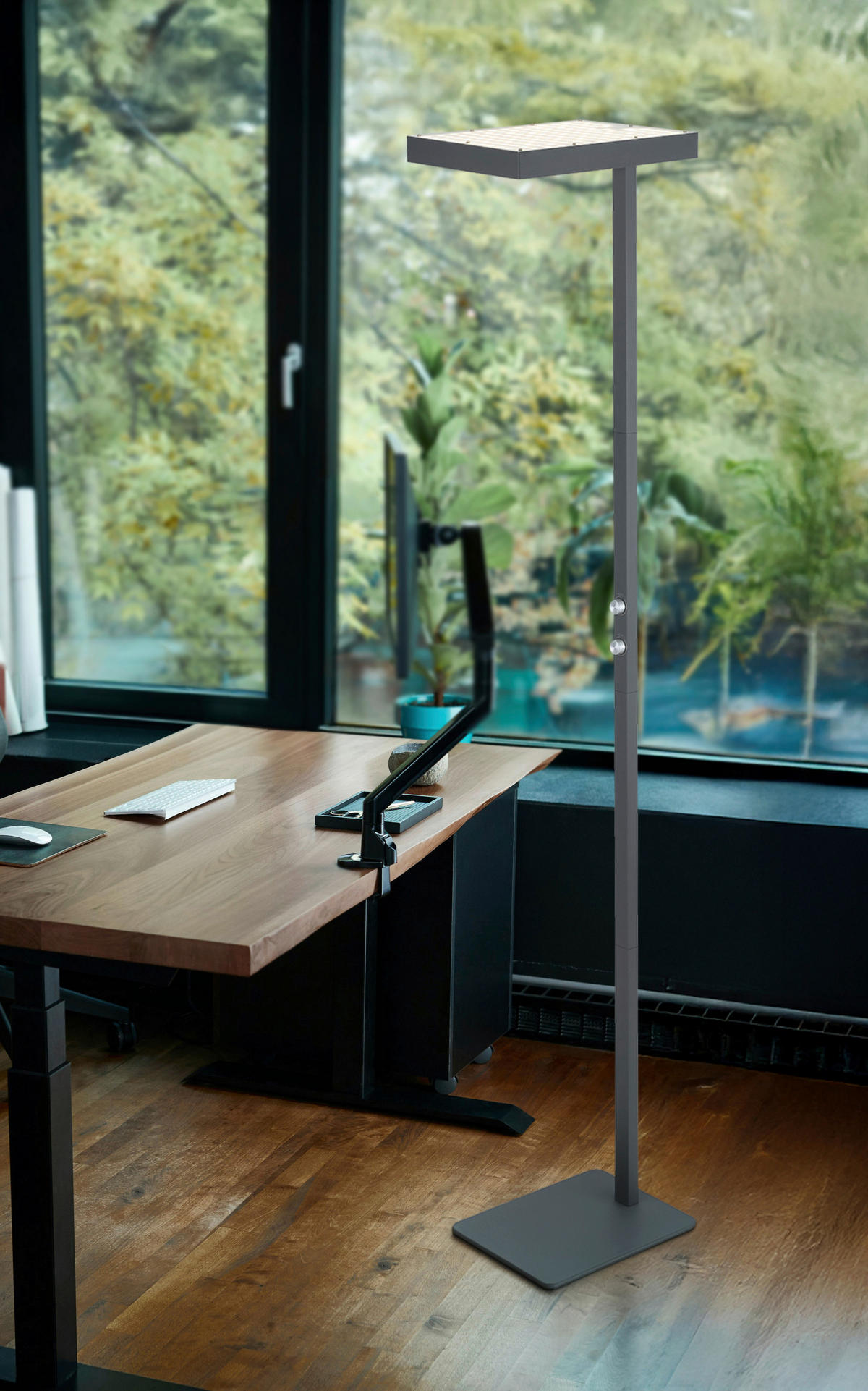 GLOBO Stehleuchte Opal schwarz anthrazit Metall Aluminium Kunststoff B/H/L: ca. 28x184,8x40 cm 2 Brennstellen BARKER - schwarz/Opal (40,00/28,00/184,80cm) - GLOBO