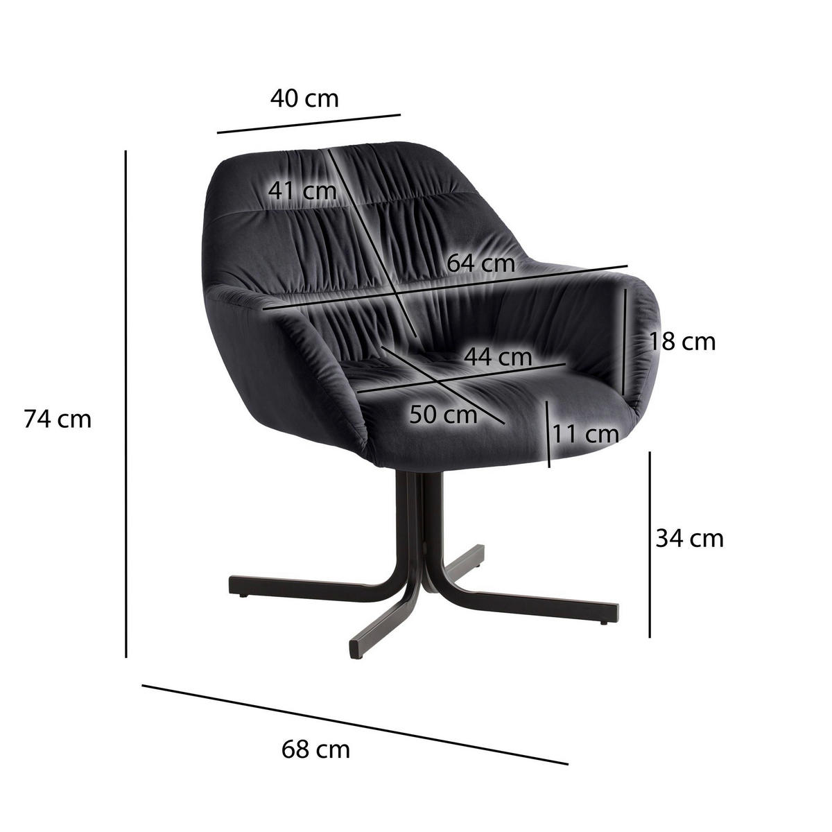Wohnling Sessel schwarz Polyester Loungesessel - schwarz - Wohnling