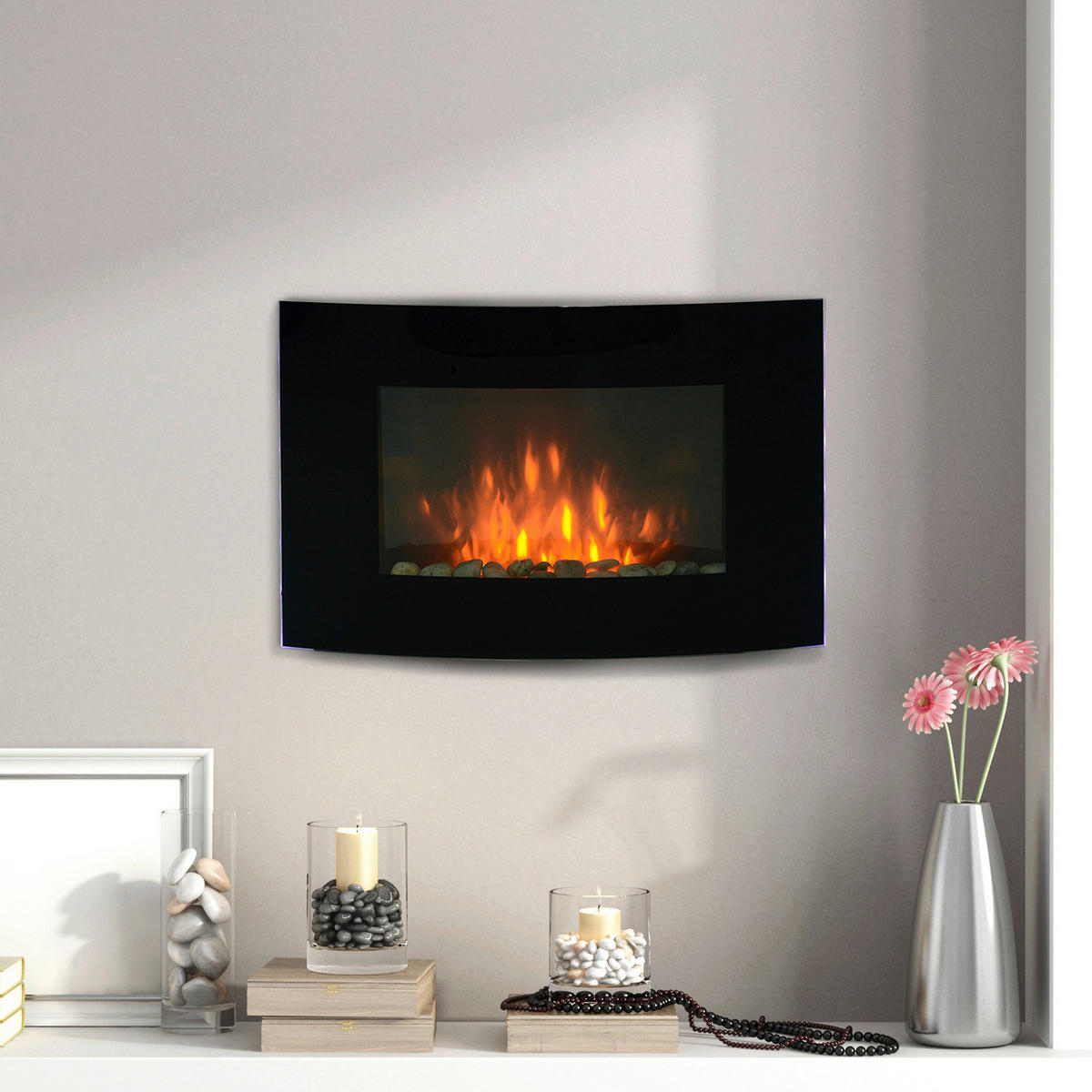 HOMCOM Elektrischer-Kamin  MH820-052 schwarz Metall Glas B/H/T: ca. 88,5x56x13,5 cm ca. 2000 W Elektrokamin 820-052 - schwarz (88,50/56,00/13,50cm) - HOMCOM
