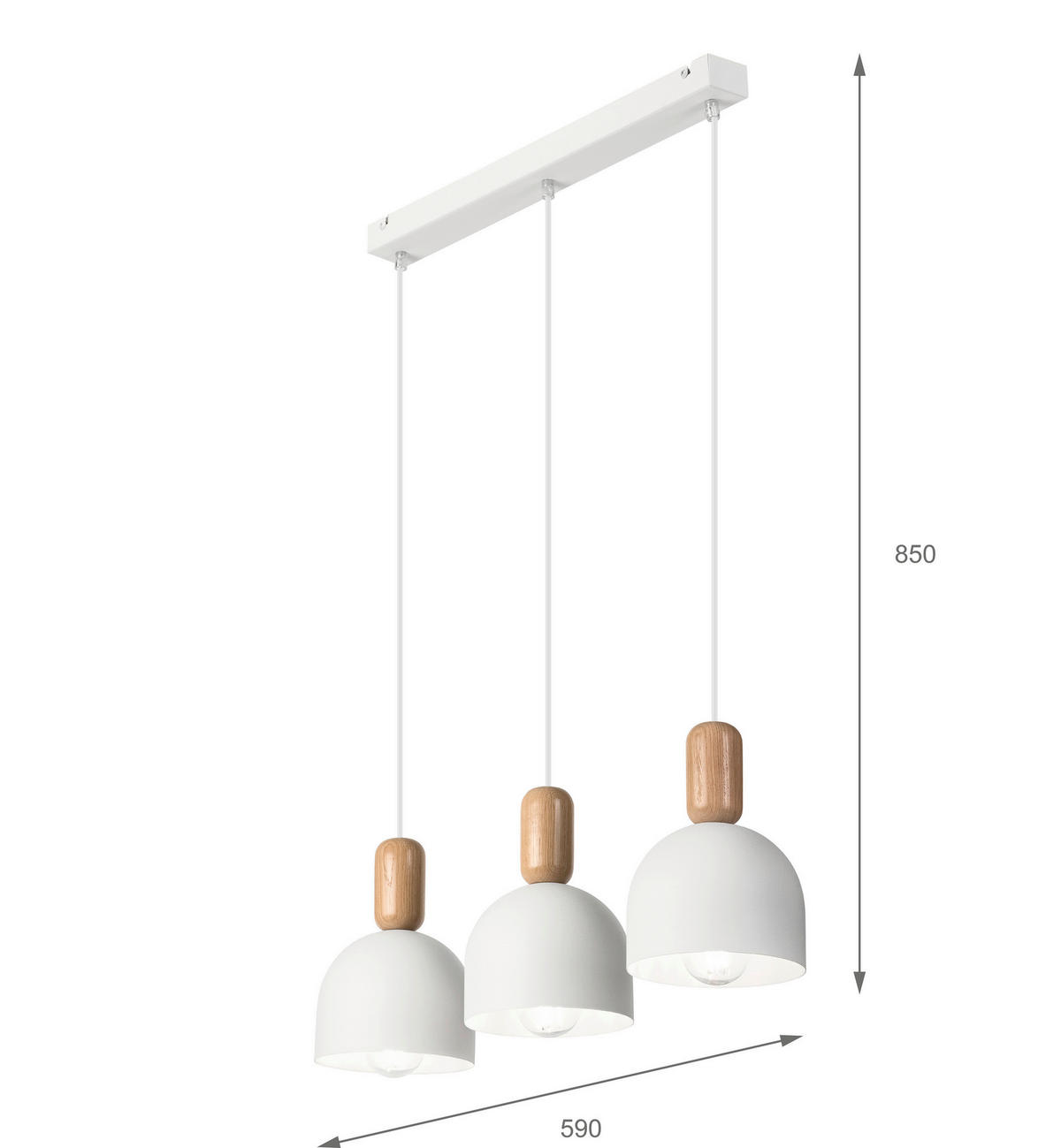 Lamkur Hängeleuchte Eiche weiß Stahl Holz B/H/L: ca. 15,5x85x59 cm E27 3 Brennstellen Alma - Eiche/weiß (59,00/15,50/85,00cm) - Lamkur