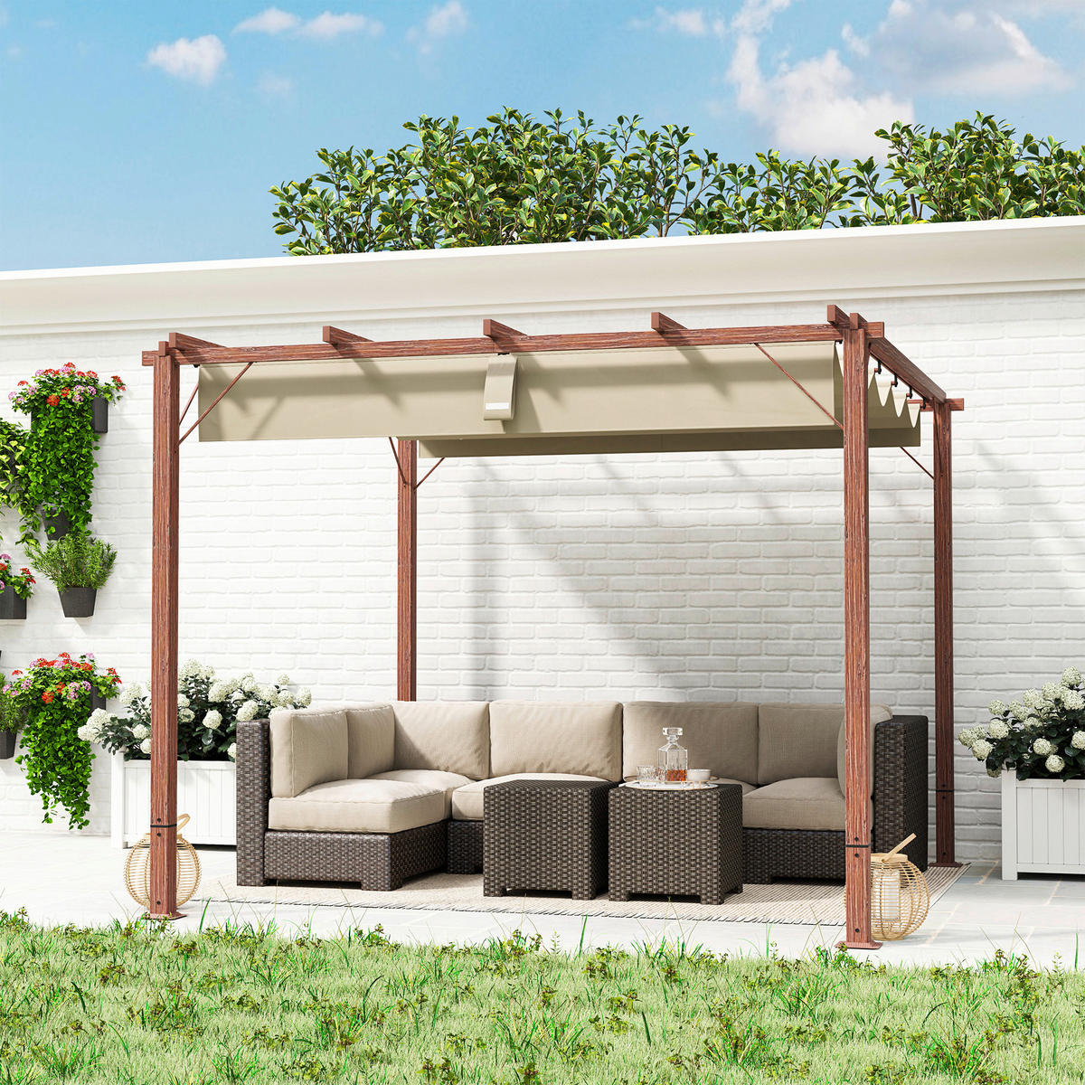 Outsunny Pergola natur Aluminium B/H/L: ca. 296x232x299 cm Pergola - natur (299,00/296,00/232,00cm) - Outsunny