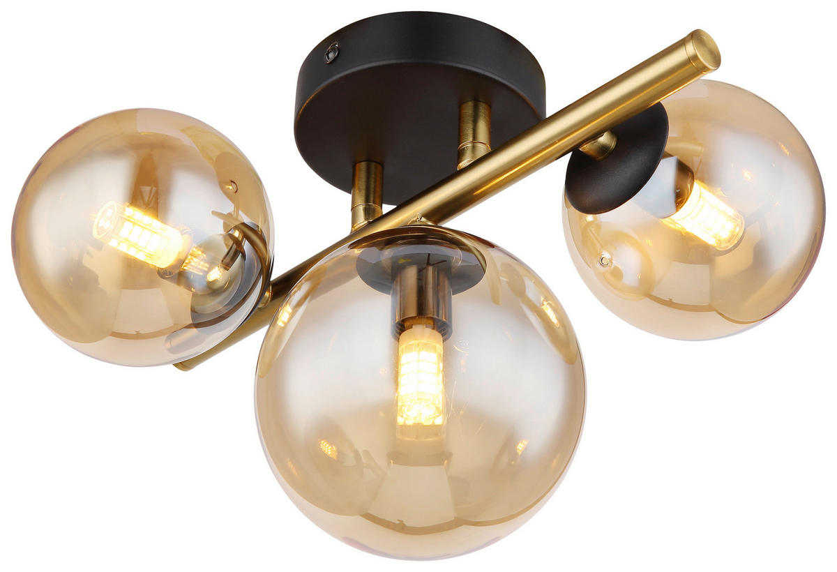 GLOBO Wandleuchte 56135-3W messing amber Glas Metall B/H/L: ca. 21x19x28 cm G9 3 Brennstellen HA - messing/amber (28,00/21,00/19,00cm) - GLOBO
