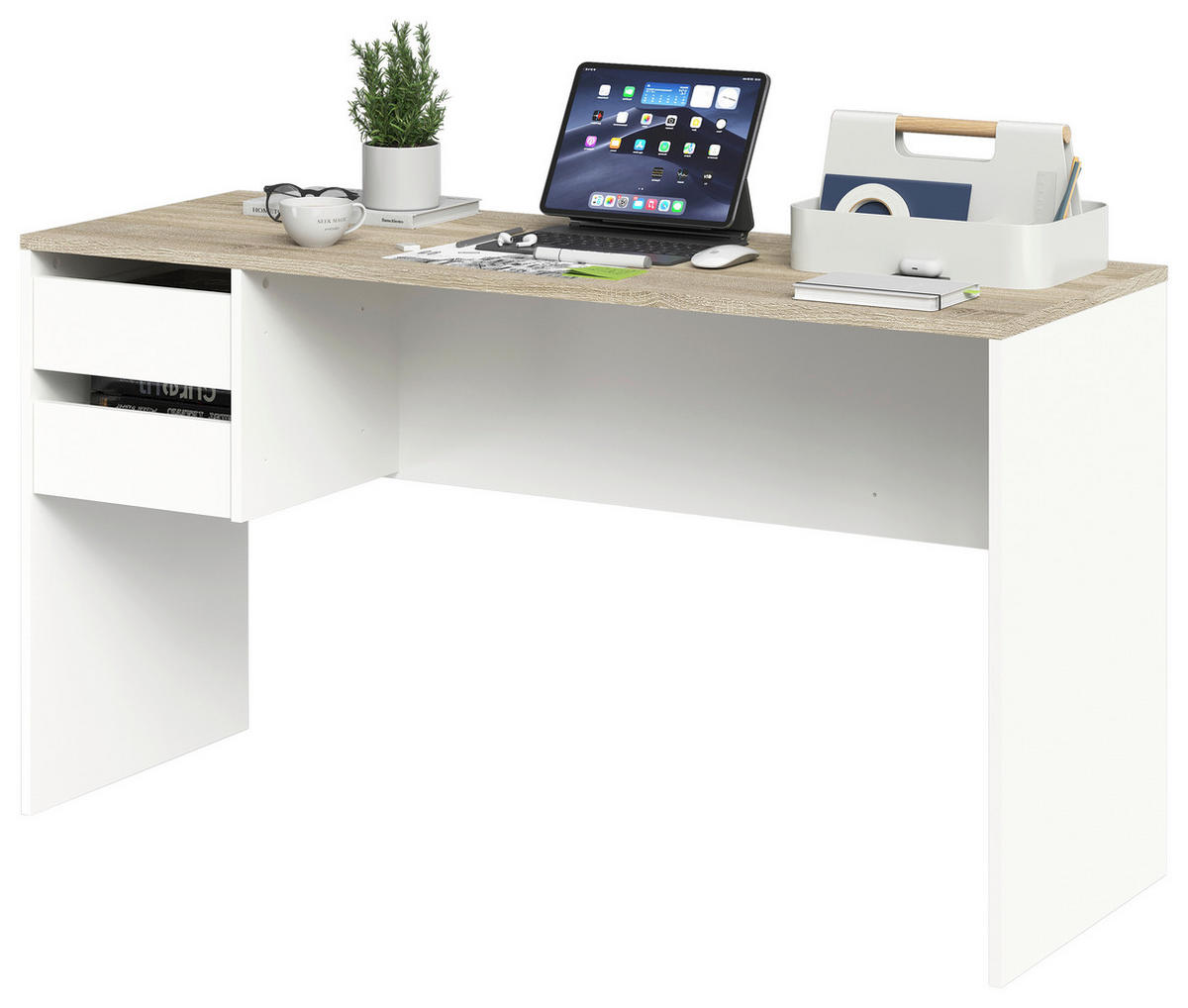 Schreibtisch  Eiche Sonoma Nachbildung weiß B/H/T: ca. 138x75x50 cm Kehl_2_Schreibtisch 388-002 - Eiche/weiß (138,00/75,00/50,00cm)