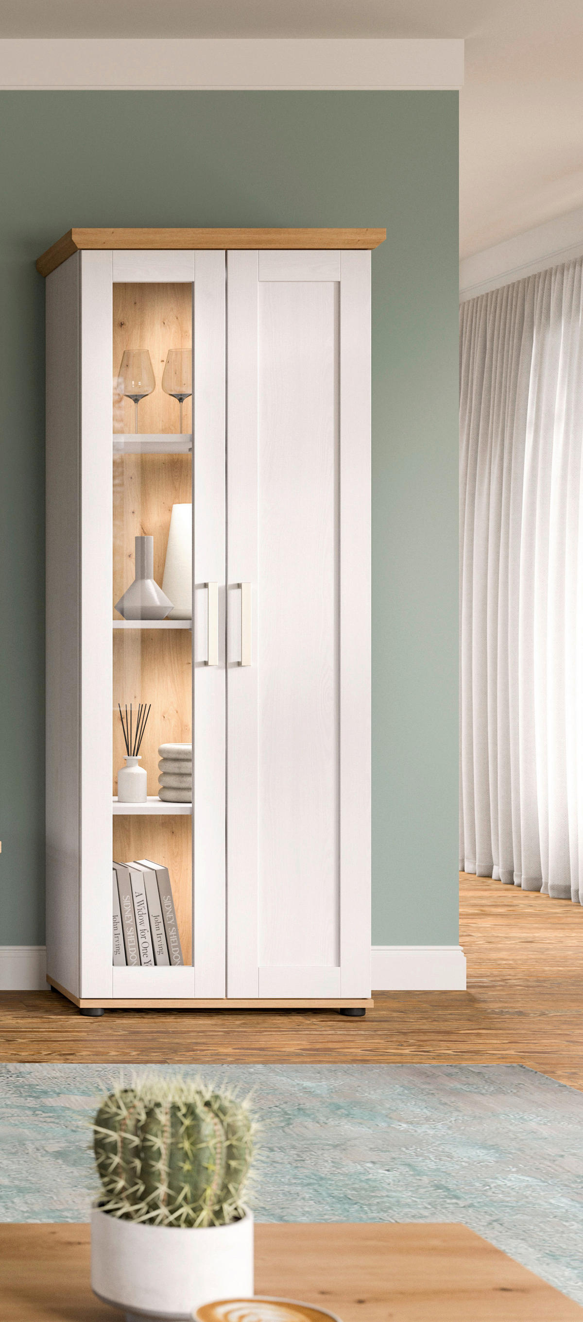 Vitrinenschrank VERONA Lärche Nachbildung Eiche Nachbildung B/H/T: ca. 64x161x37 cm VERONA - Eiche/Lärche (64,00/161,00/37,00cm) - xonox.home