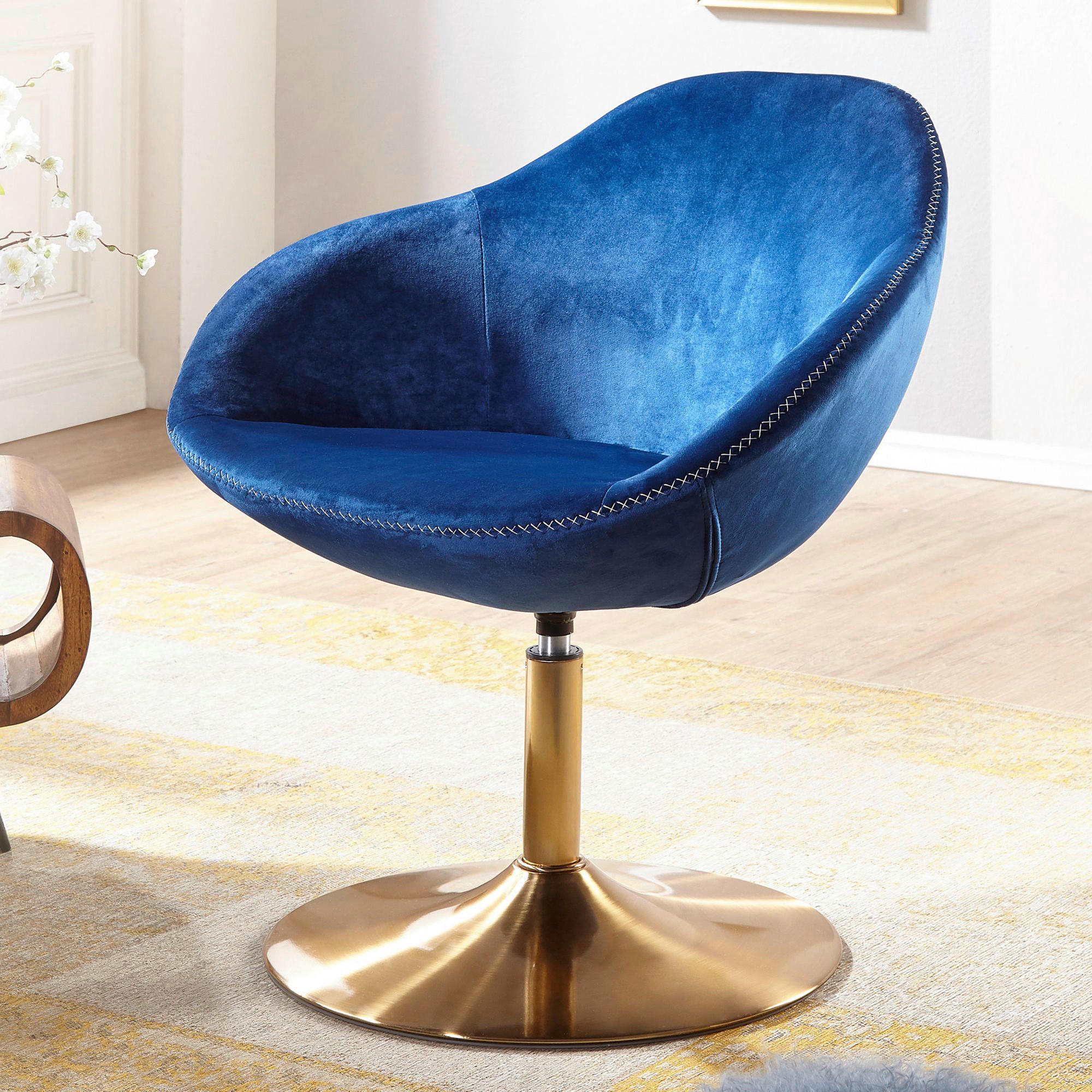 Wohnling Sessel blau gold Samt Eisen B/H/T: ca. 70x79x70 cm Loungesessel - blau/gold (70,00/79,00/70,00cm) - Wohnling