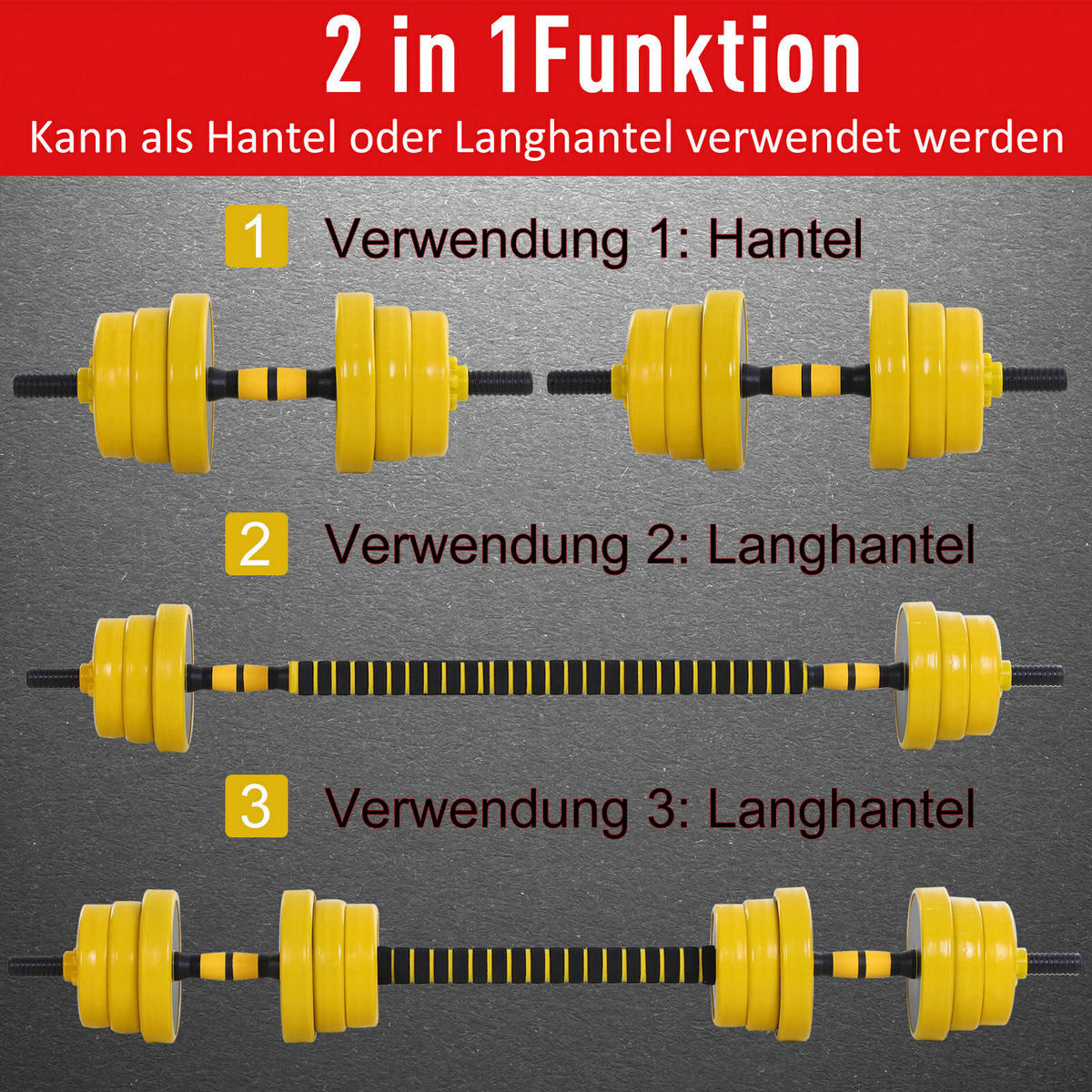 HOMCOM Hantelset 2in1 gelb Eisen B/H/L: ca. 19,5x19,5x152 cm Hantelset_2in1 - gelb/schwarz (152,00/19,50/19,50cm) - HOMCOM