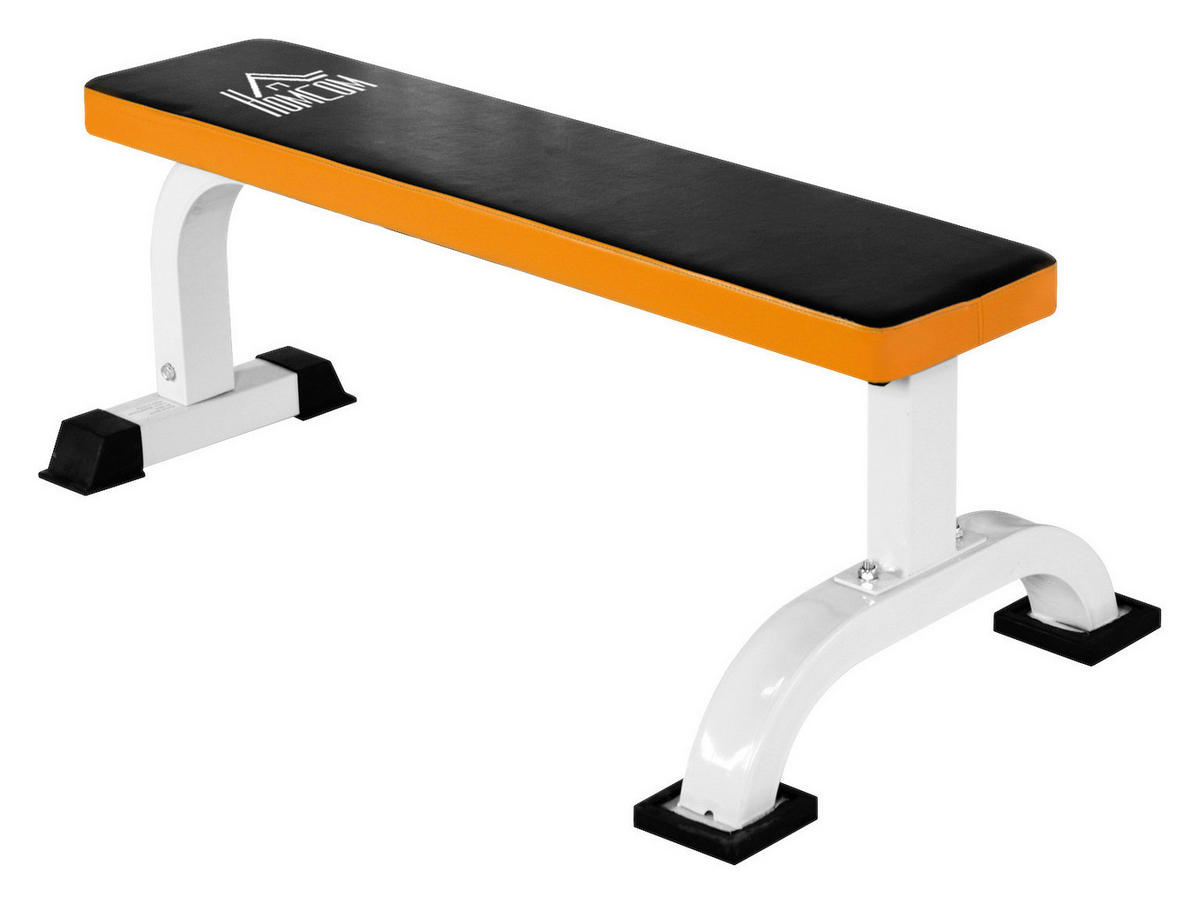 HOMCOM Hantelbank schwarz Stahl B/H/L: ca. 58,5x40x110 cm Hantelbank_rutschfest - orange/weiß (110,00/58,50/40,00cm) - HOMCOM