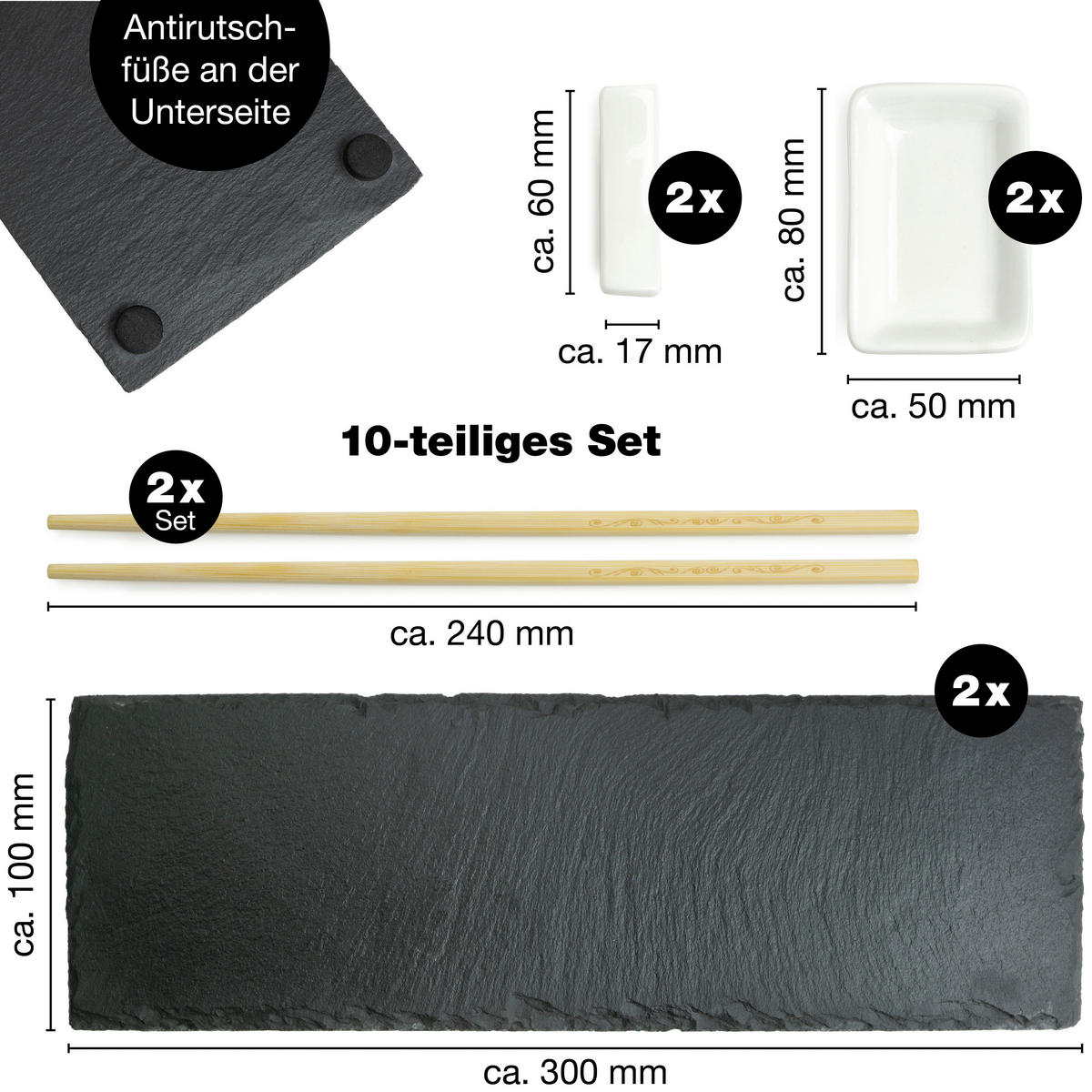 Moritz & Moritz Sushi-Set Lemongras schwarz Schiefer Lemongras - schwarz - Moritz & Moritz