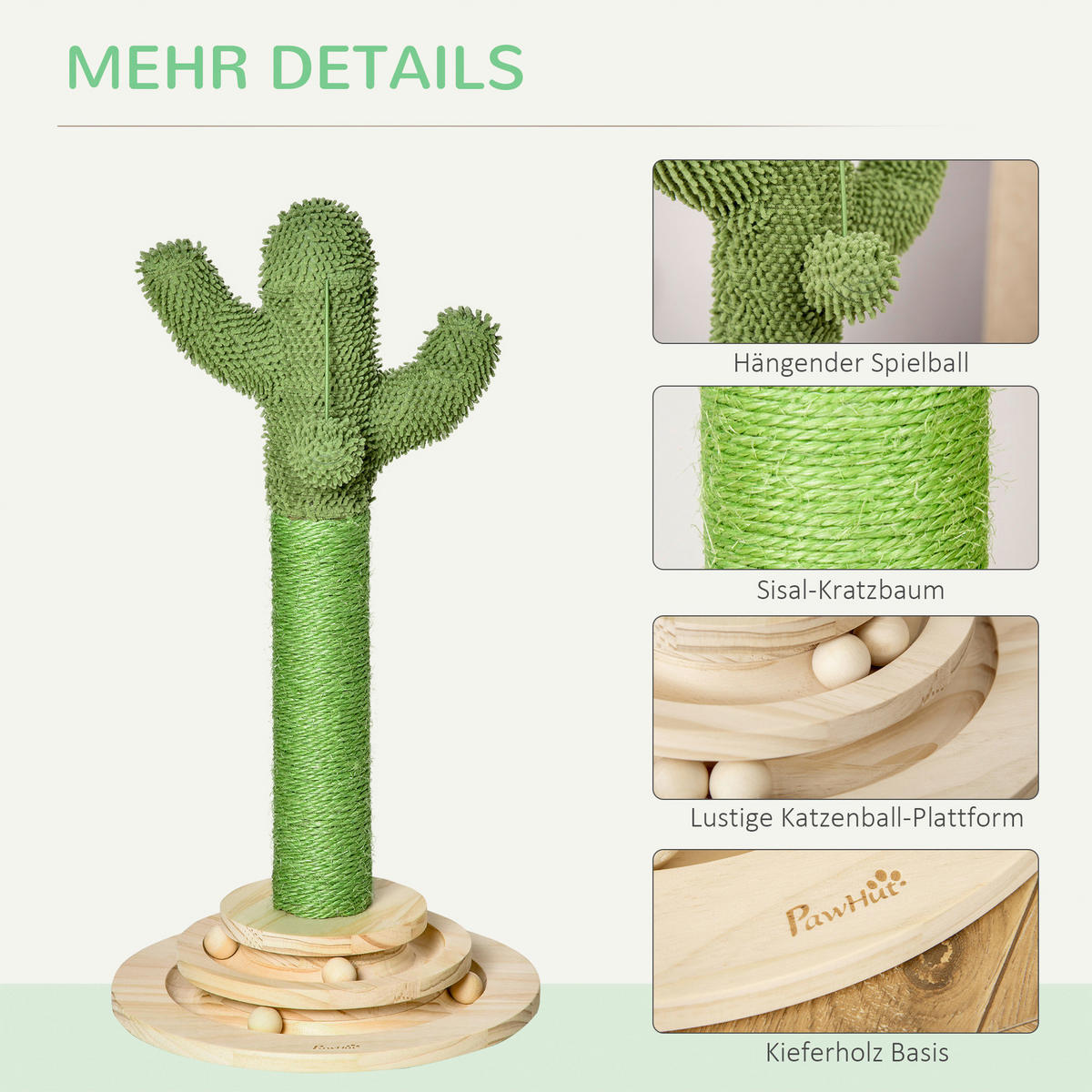 PawHut Kratzbaum grün Edelstahl B/H/L: ca. 32x32x60 cm Kratzbaum - natur/grün (60,00/32,00/32,00cm) - PawHut