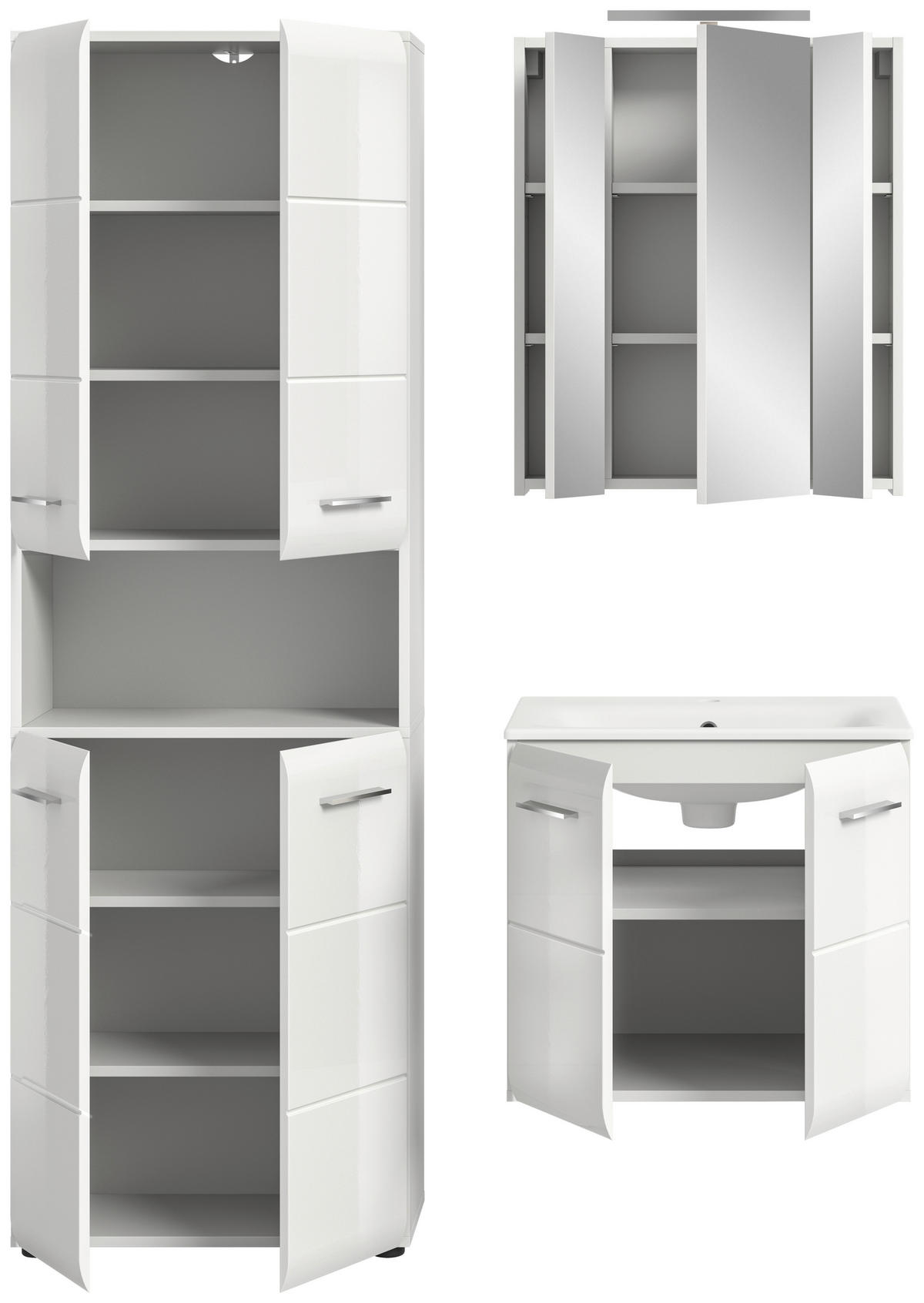 Badezimmer-Set Ice weiß weiß Hochglanz B/H/T: ca. 135x185x46 cm Ice - weiß (135,00/185,00/46,00cm) - xonox.home